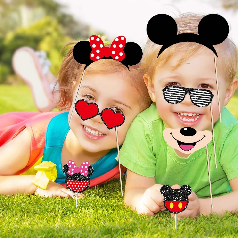 Mouse Photo Booth Props, 25 Pezzi Tema Selfie Props, Forniture Per Feste Di Compleanno Di Topolino, Decorazioni Per Fondali Fotografici