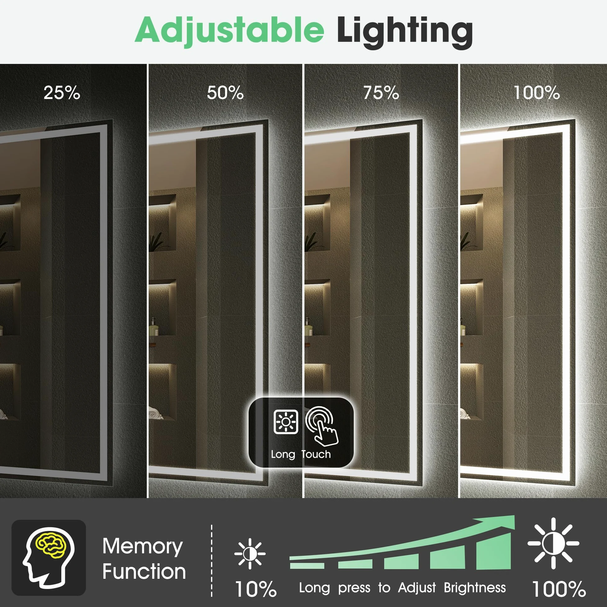S'bagno Bluetooth-Specchio-Bagno-con-Luce-Led-70x50cm, Specchio-Bagno-Led Anti-Fog, 3000K-6500K, Dimmerabile, Memoria, Vetro Temperato HD, IP44-Specchio-Retroilluminato-Bagno, Orizzontale/Verticale