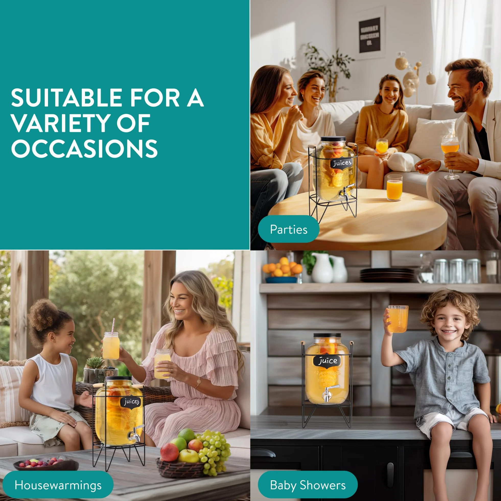 Dispenser per Bevande in Vetro 5 Litri Navaris - Distributore Acqua con Rubinetto e Supporto in Ferro