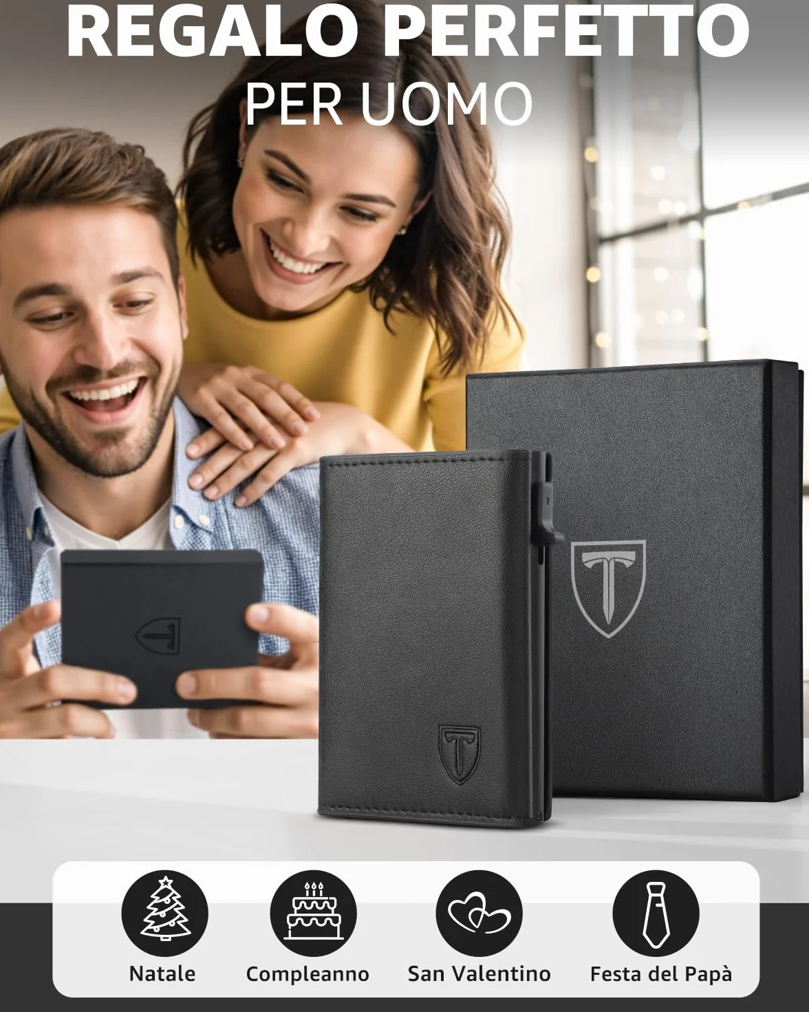 TEEHON Portafoglio Uomo Slim in Pelle con Protezione RFID, Portacarte Piccolo con Portamonete - Nero