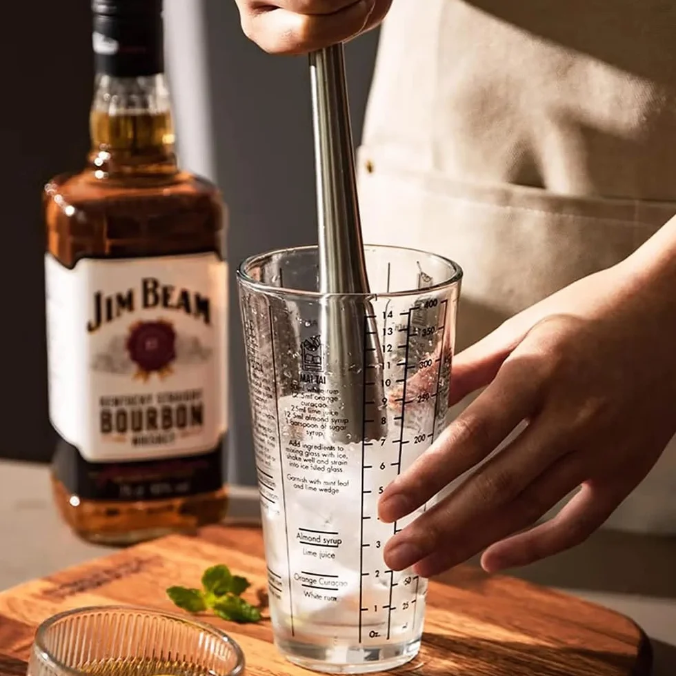 Pestello Cocktail Mojito 26CM Pestello e Cucchiaio da Cocktail in Acciaio Inox Ergonomic a Pestello Ghiaccio Adatto per Bar,Ristorante,Cucina(Argento)