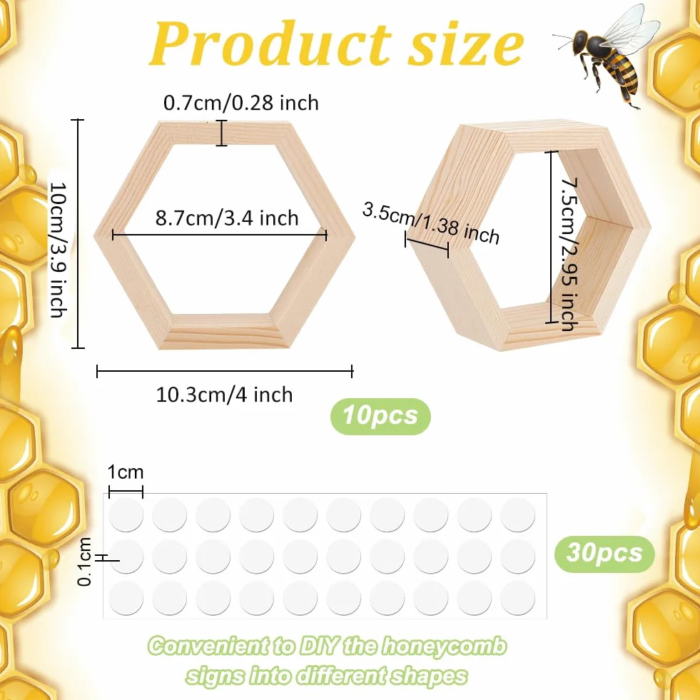 PH PandaHall 10pz Alzata per Cupcake A Nido D'Ape Ripiani A Nido D'Ape Espositore per Torta Esagonale Cartello Da Tavolo Galleggiante In Legno con 30 Pezzi di Nastro per Baby Shower Festa