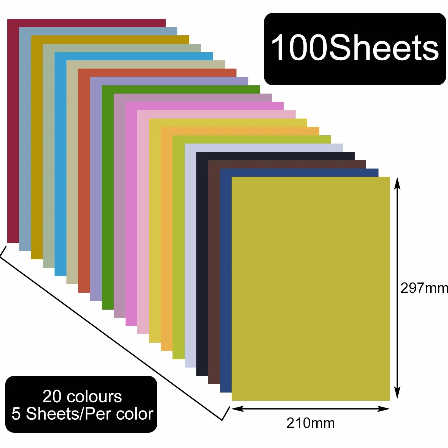 Carta Origami Colorata A4 20 Colori Vivaci Fronte-Retro 100PCS 297x210mm