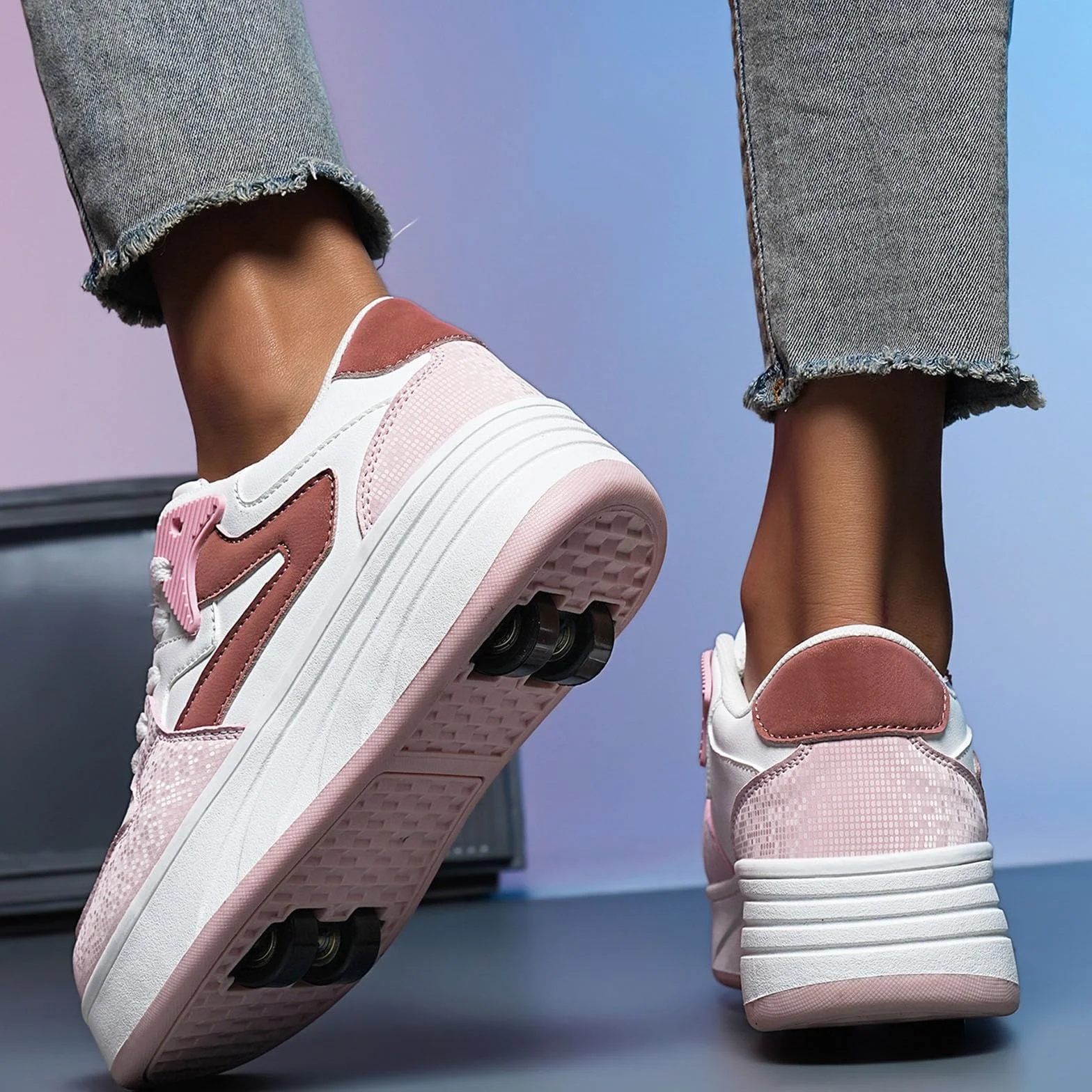 ENEN Scarpe con Rotelle Bambina, Scarpe da Skateboard con 4 Ruote, Sneakers Junior Outdoor Multisport