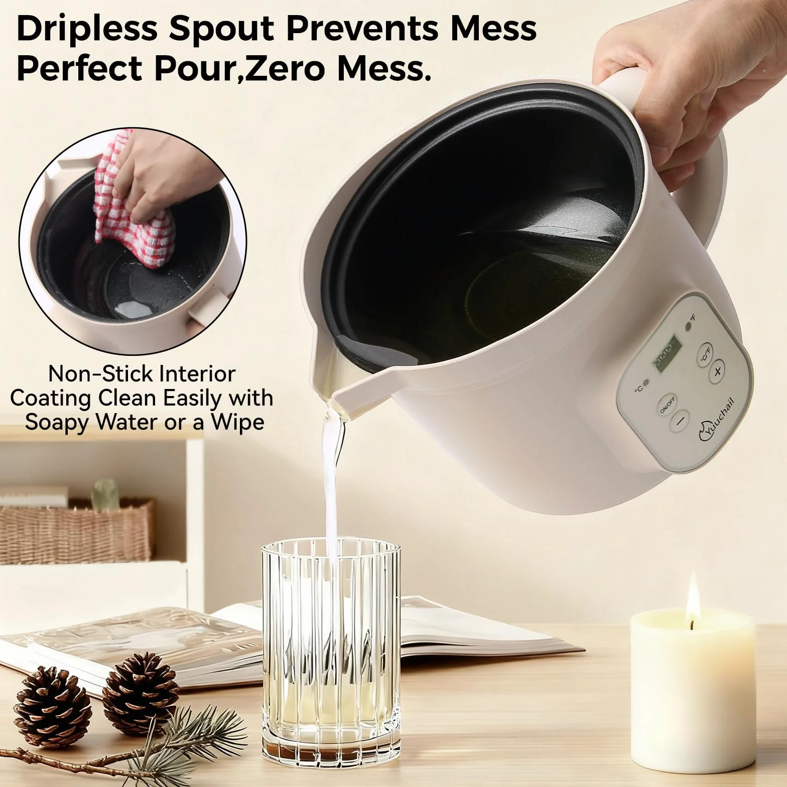 Sciogli cera elettrico da 1,5 litri con display digitale, controllo temperatura 30-150 °C, spegnimento automatico 3 ore per candele e sapone