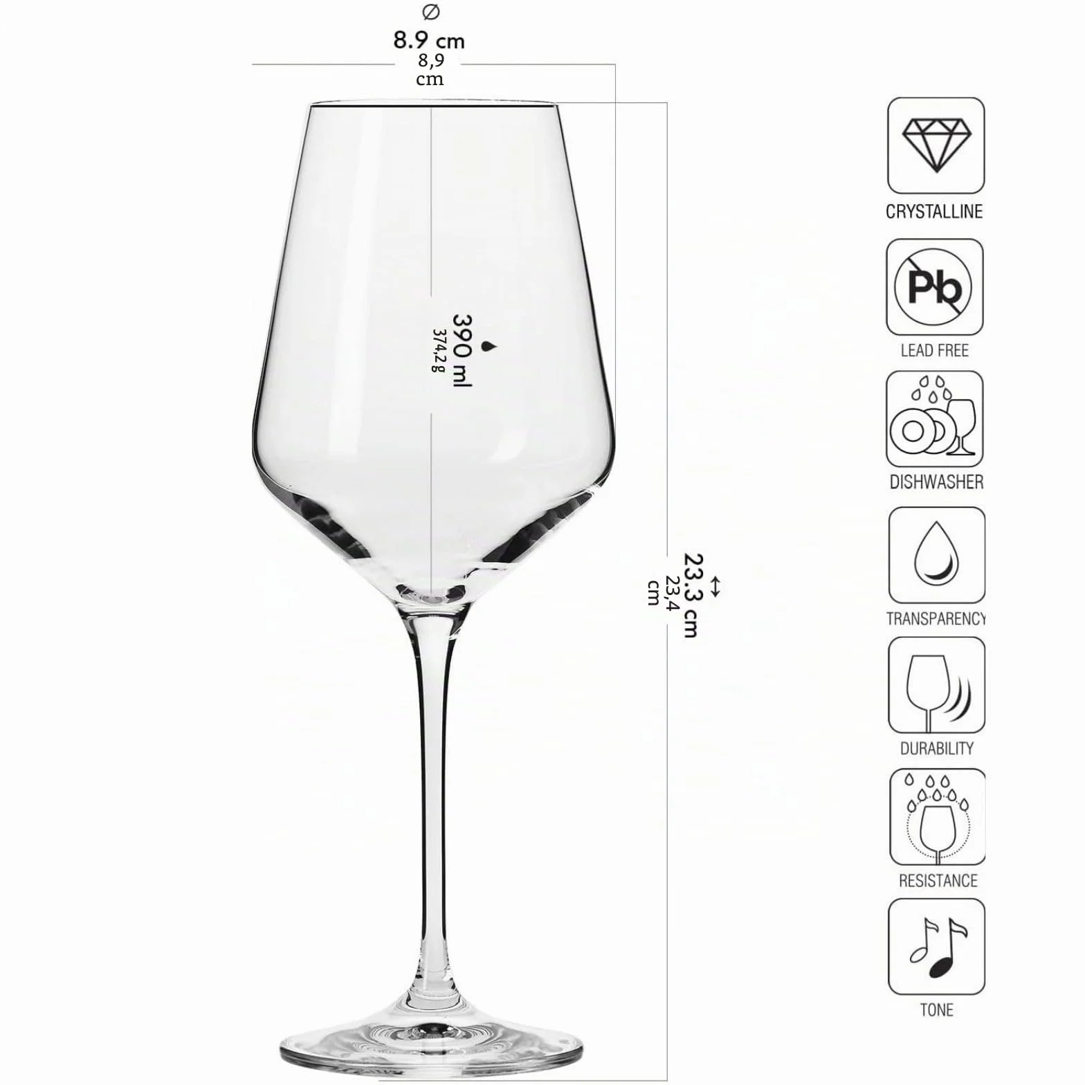 Krosno Bicchieri da vino bianco grandi Set di 6 450 ML Cristallo senza piombo Lavabili in lavastoviglie