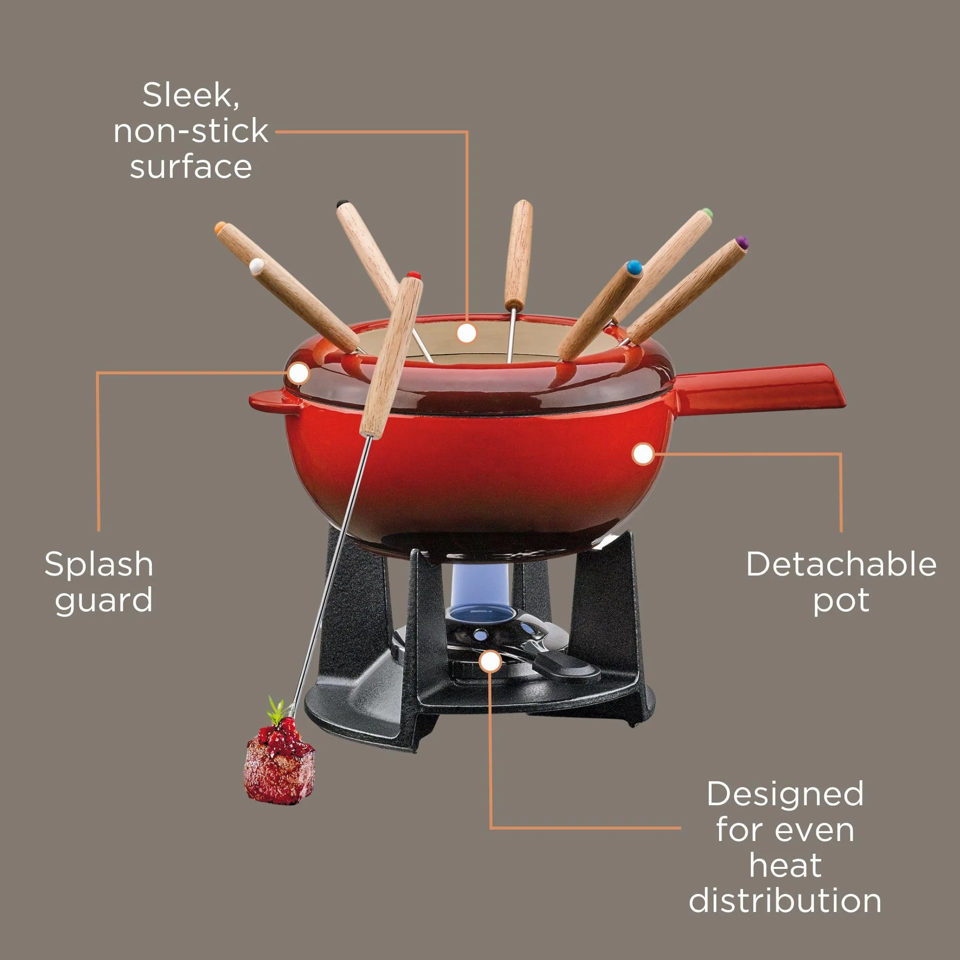 Spring Saas - Set per fonduta in acciaio INOX 18/8, 20 cm, colore: rosso