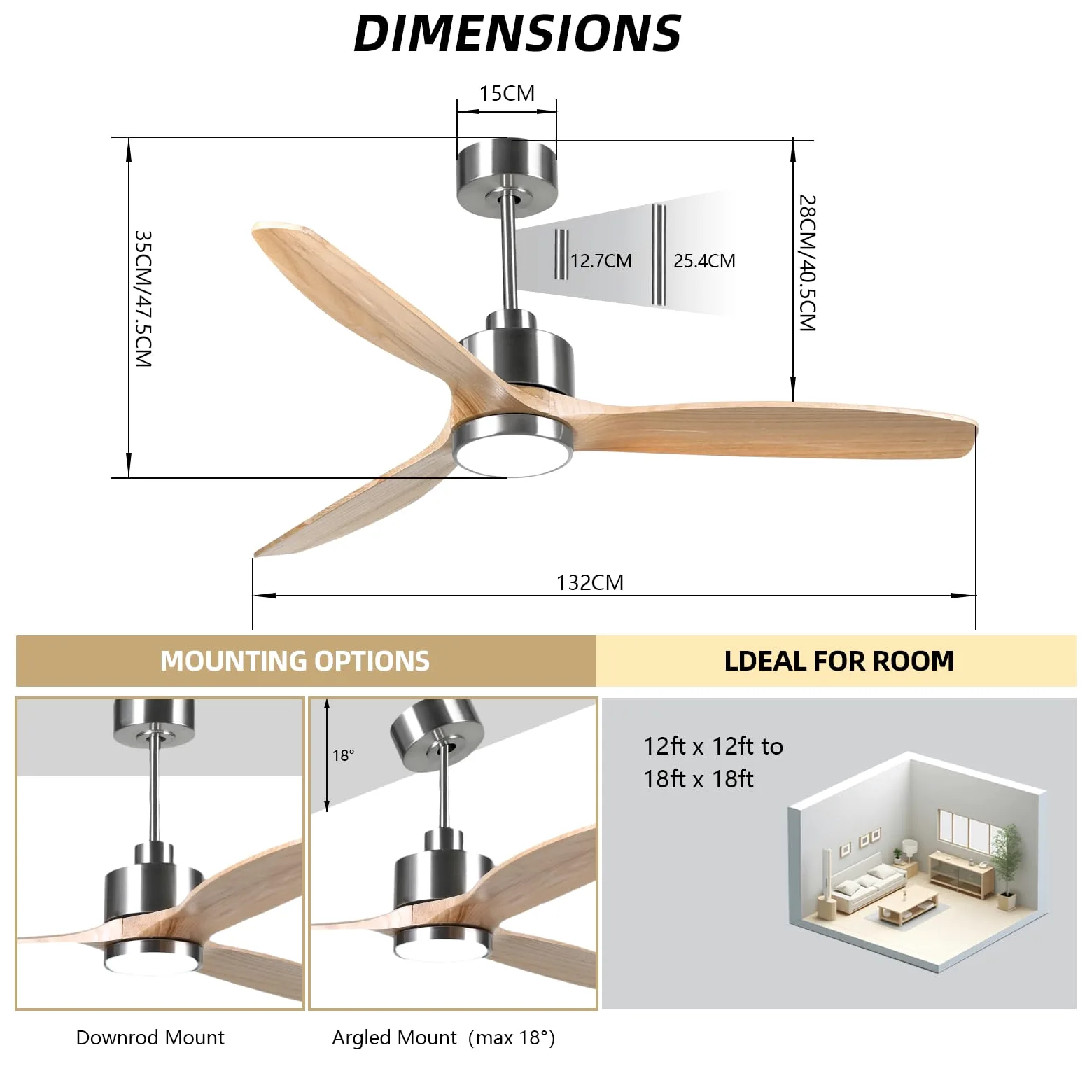 OFANTOP 132cm Ventilatore a soffitto moderno in legno con illuminazione | elecomando, motore a corrente continua silenzioso e commutabile per camera da letto, soggiorno e garage, legno naturale
