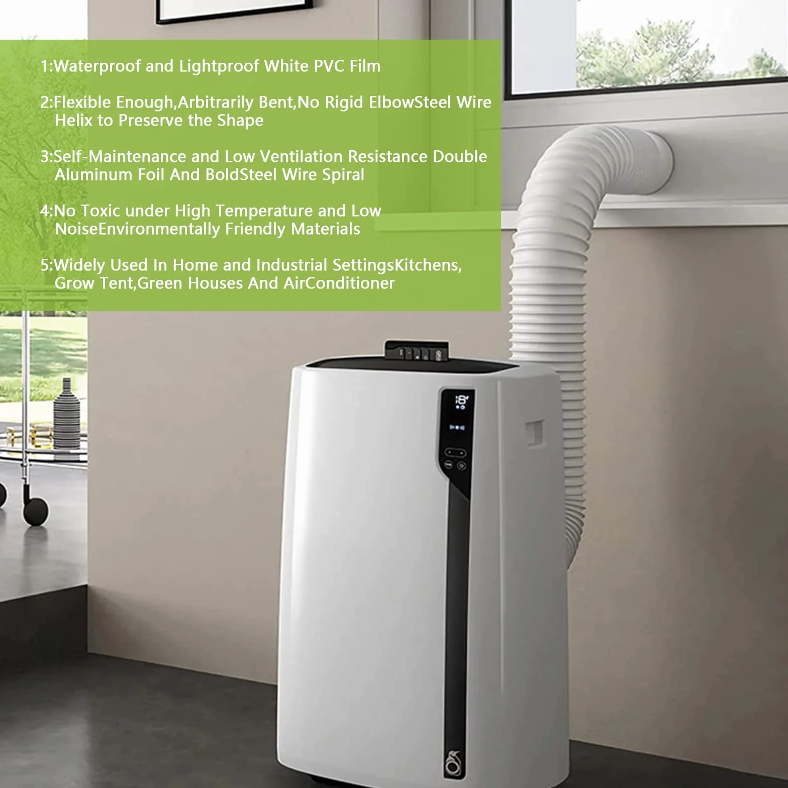 Tubo Climatizzatore Lunghezza 200cm Tubo di Scarico Aria Condizionata Portatile Tubo Flessibile di Scarico Diametro 130mm per Impianti di Climatizzazione Asciugatrice Cappa Aspirante