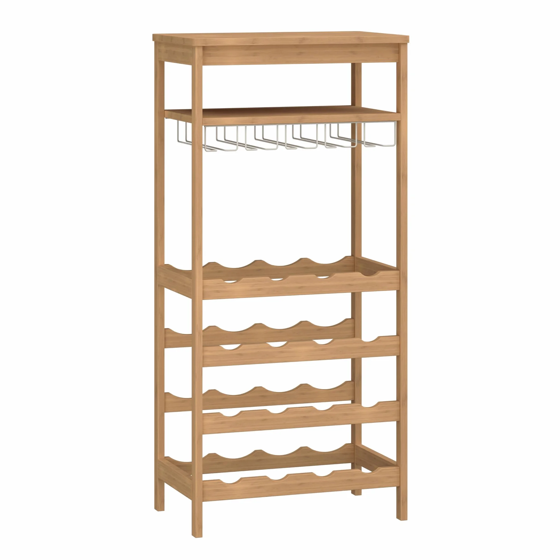 [en.casa] Cantinetta Mobile Portavino per 16 Bottiglie Scaffale Porta Bottiglie da Vino con Portabicchieri e Scomparto Aperto Soggiorno Sala da Pranzo 100 x 47 x 29 cm in Bambù Naturale