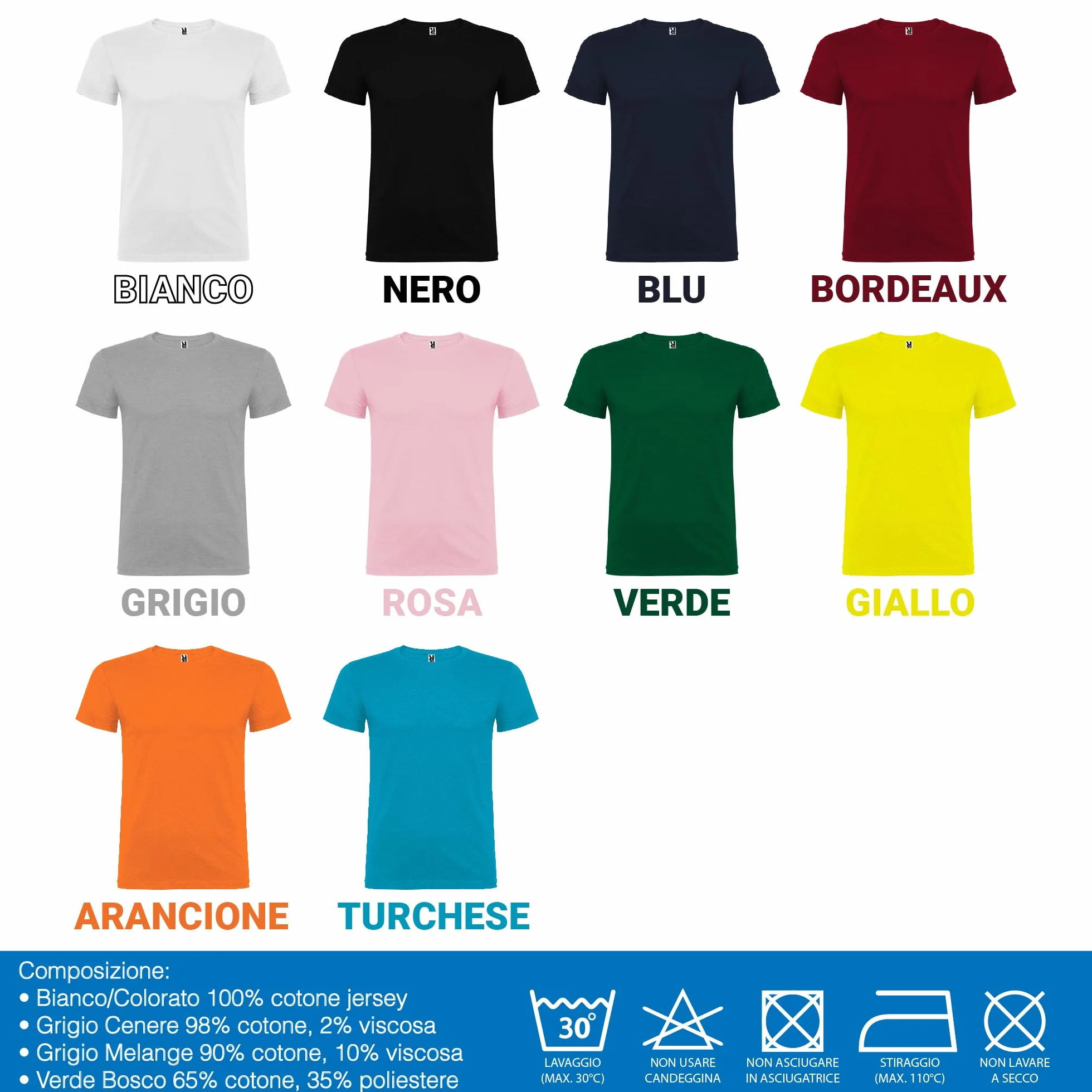 Maglietta Personalizzata 100% Cotone Stampa Testo Logo Ricamo Unisex