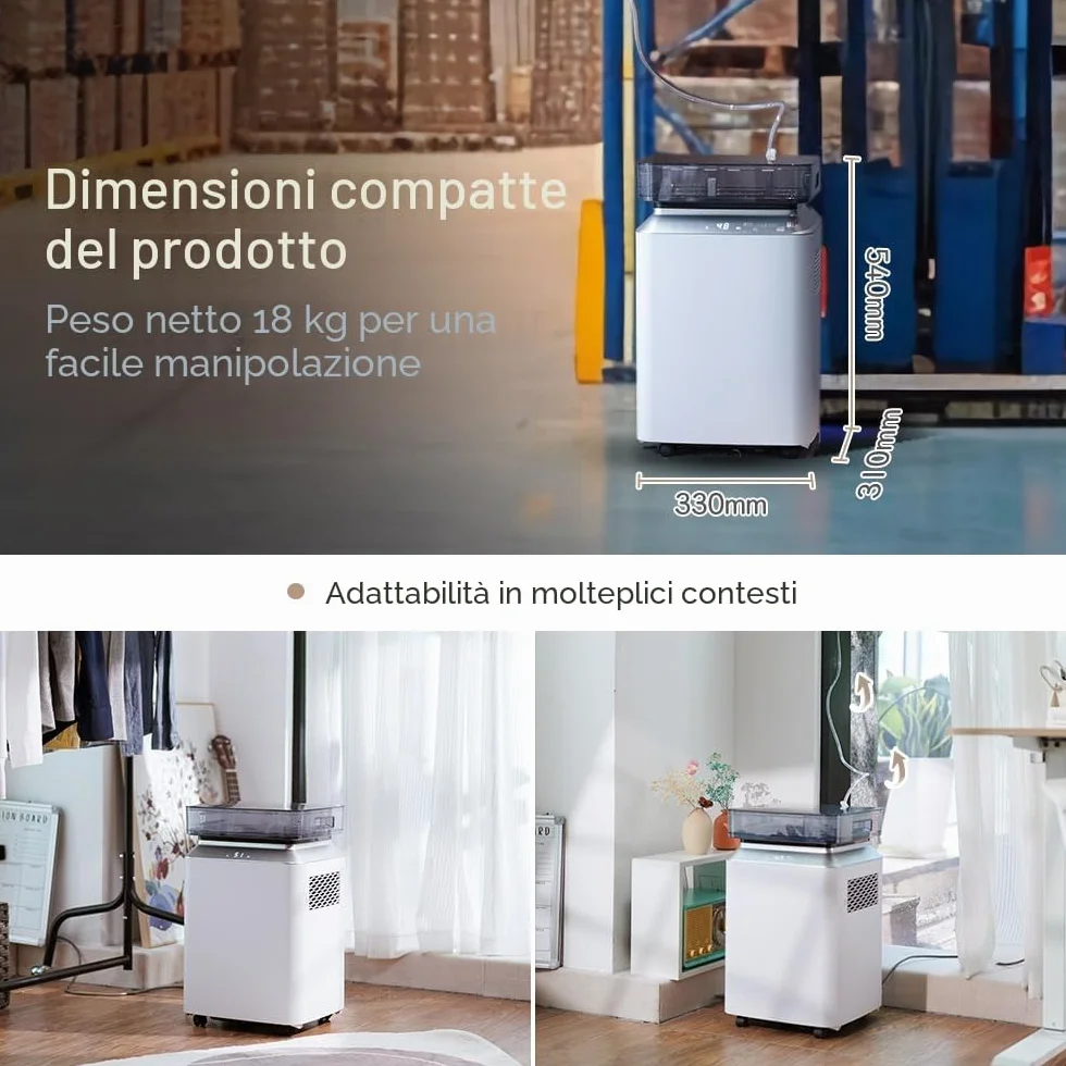 Kalopsia Deumidificatore Casa Muffa Portatile: Professionale 80L/Giorno Pompa 5M Drenaggio Automatico per Grandi Ambienti 170㎡ Silenzioso 46dB Cantina/Bagno/Stanza/Seminterrato/Garage/Ufficio