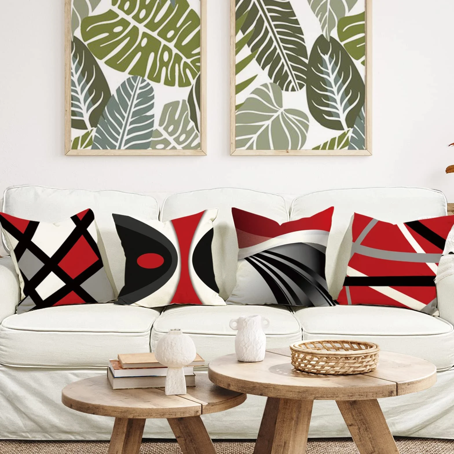 Set di 4 Fodere per Cuscini 40x40 cm Cotone e Lino Geometrico Decorativo