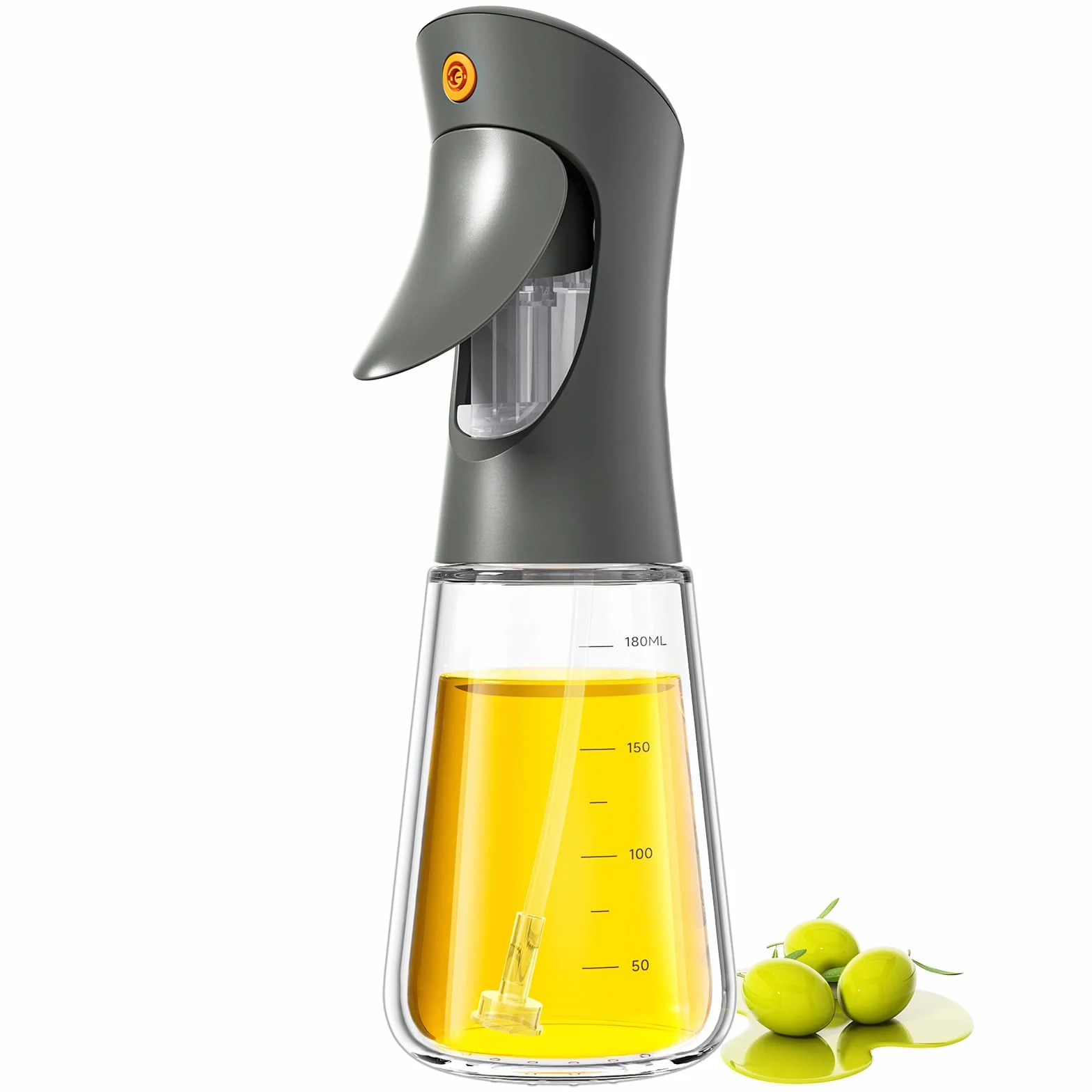 Ibergrif Spruzzatore Olio 180ml Bottiglia Spray Vetro Borosilicato per Friggitrice ad Aria Cucina Erogazione Precisa 1g Senza BPA Antigoccia Grigio M528B