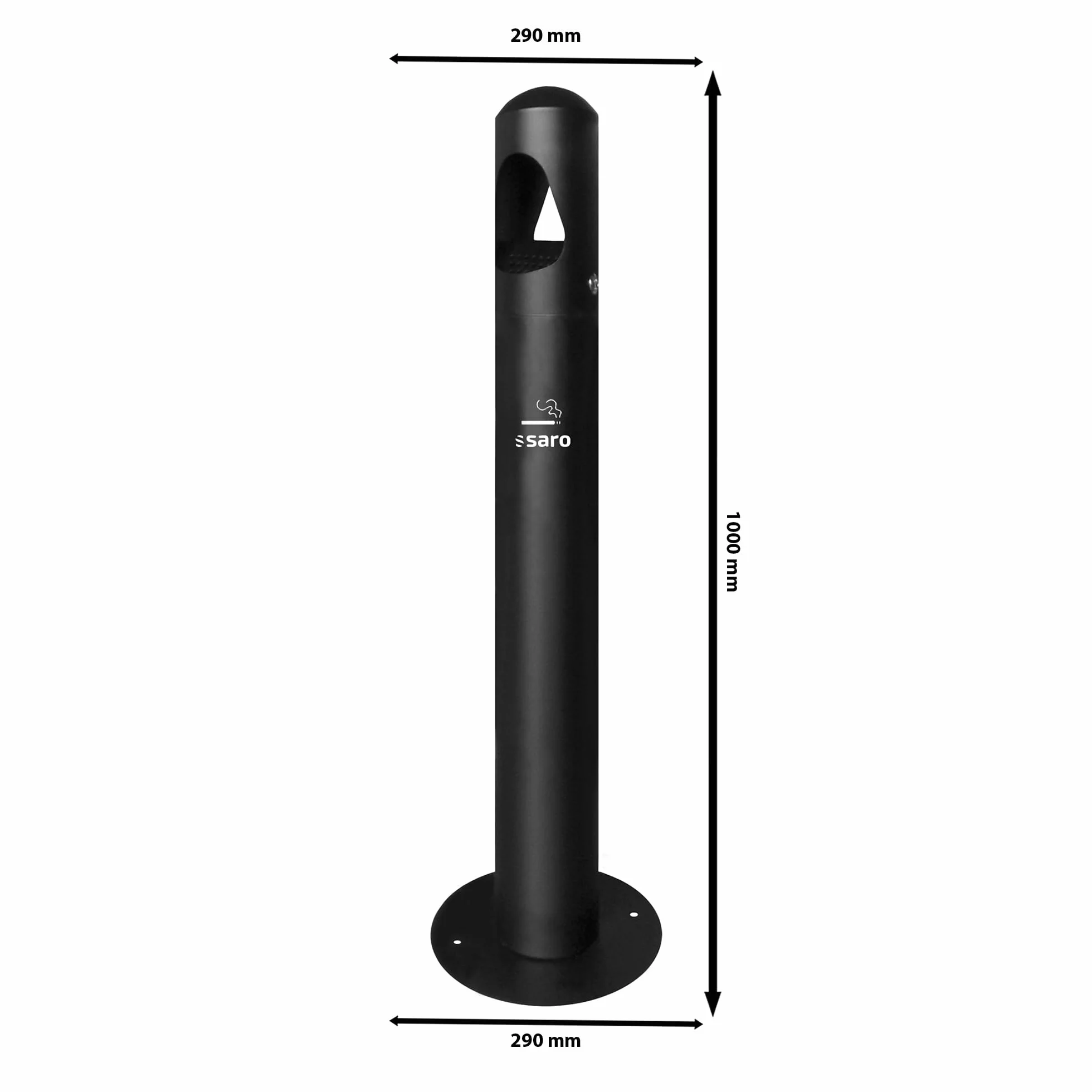 SARO RANA - Posacenere nero, con contenitore interno in acciaio inox, da 290 x 290 x 1000 mm, richiudibile a chiave, per ambienti interni ed esterni