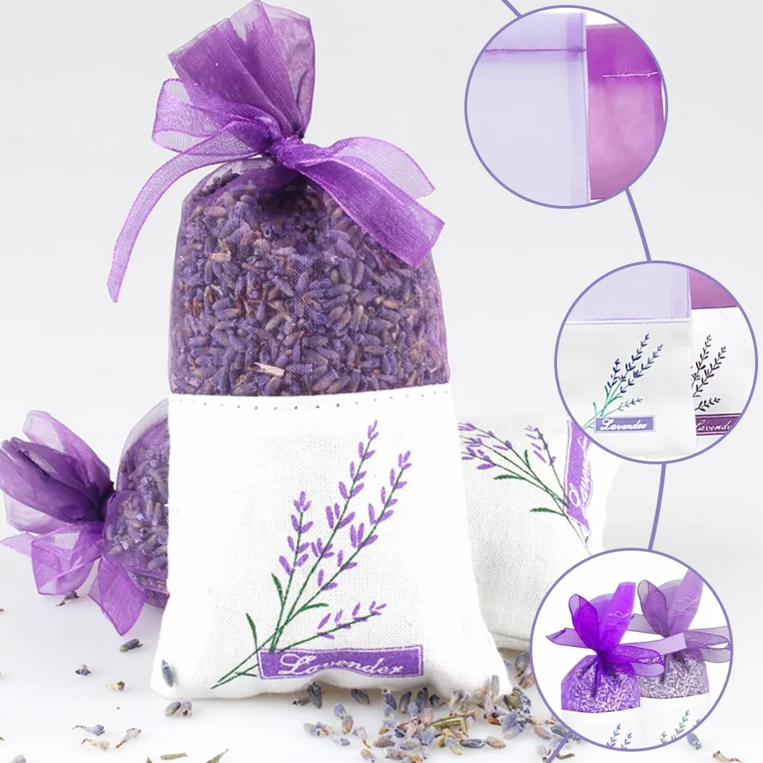 YUZNA 12 Sacchetti di Lavanda Vuoti, Lavanda Sacchetti Profumati per Armadio,Bustine di Lavanda Organza Viola,Sacchetti Organza Lavanda per Spezie Erbe Lavanda Sacchetto Cotone con Cordoncino