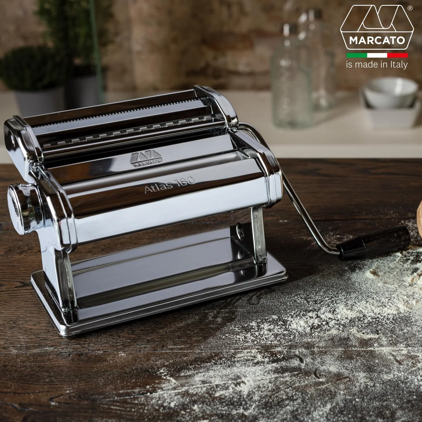 Marcato AT-180-CLS Macchina per Pasta Manuale Atlas 180 Classic, Acciaio Cromato