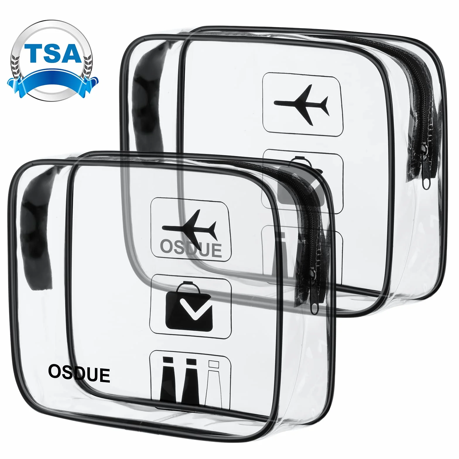 Borse da Valigia Trasparenti 2 Pcs, Sacche da Aereo Beauty Case Impermeabili con Zip per Trasporto Liquidi (Nero)