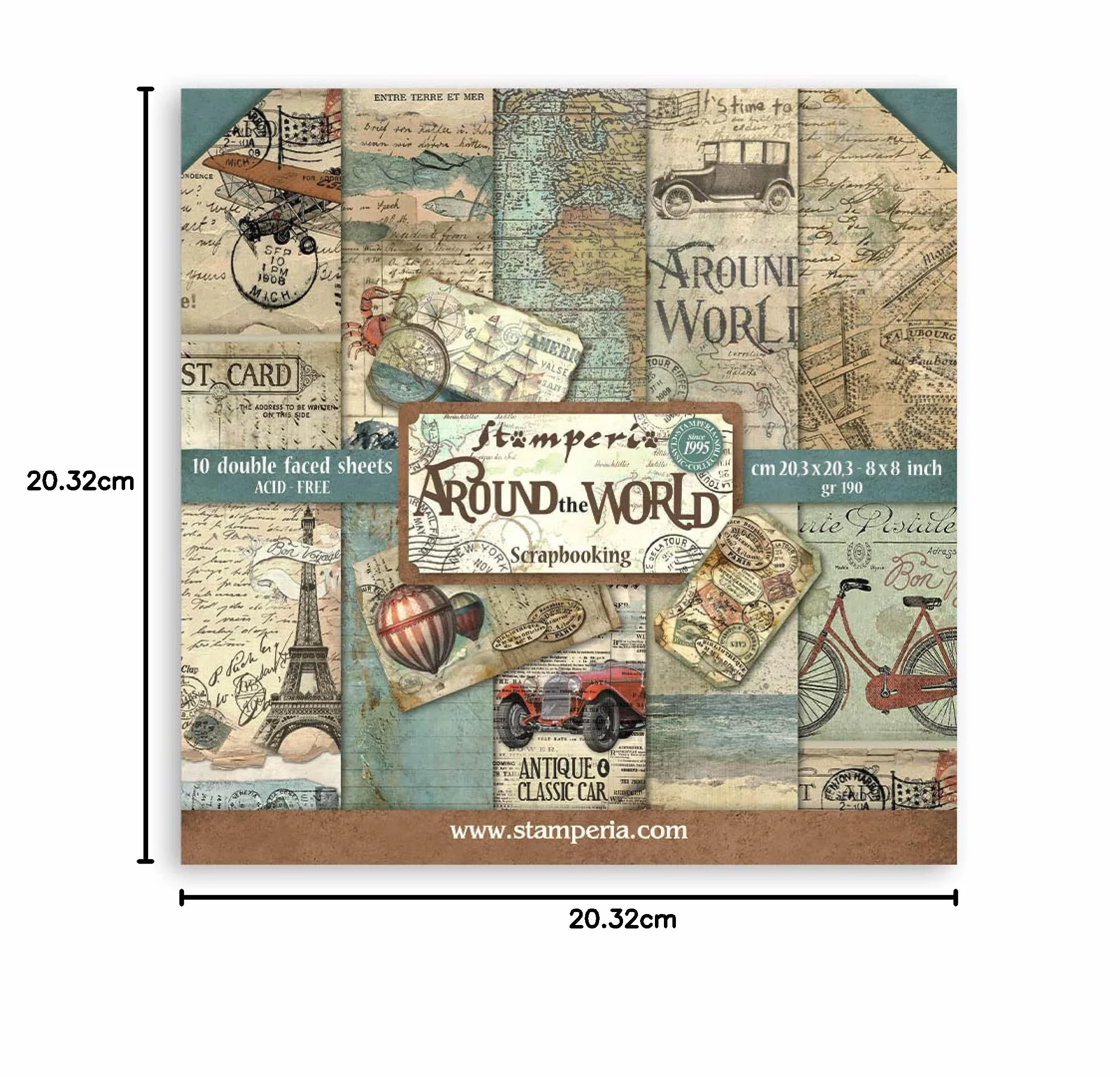 Stamperia SBBS12 Blocco di Carta 10 Fogli 20,3 x 20,3 cm Double Face Around The World Multicolore