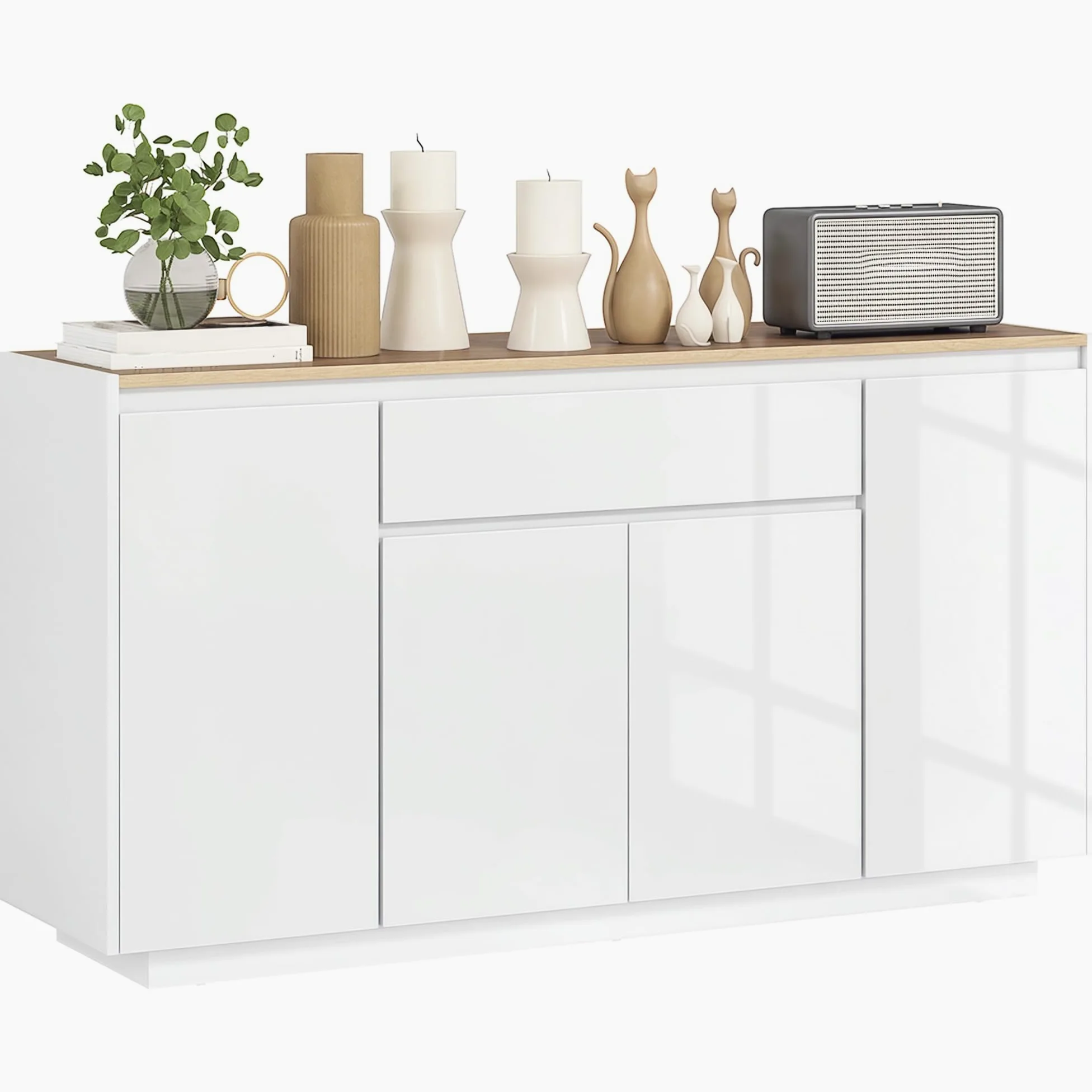 HOMCOM Credenza Cucina con 3 Armadietti a 4 Ante, Mobile Cucina Moderna con Cassetto, Ripiano Regolabile e Ante Soft-Close, Madia in Legno MDF per Soggiorno, Sala da Pranzo, 140x40x75 cm, Bianco