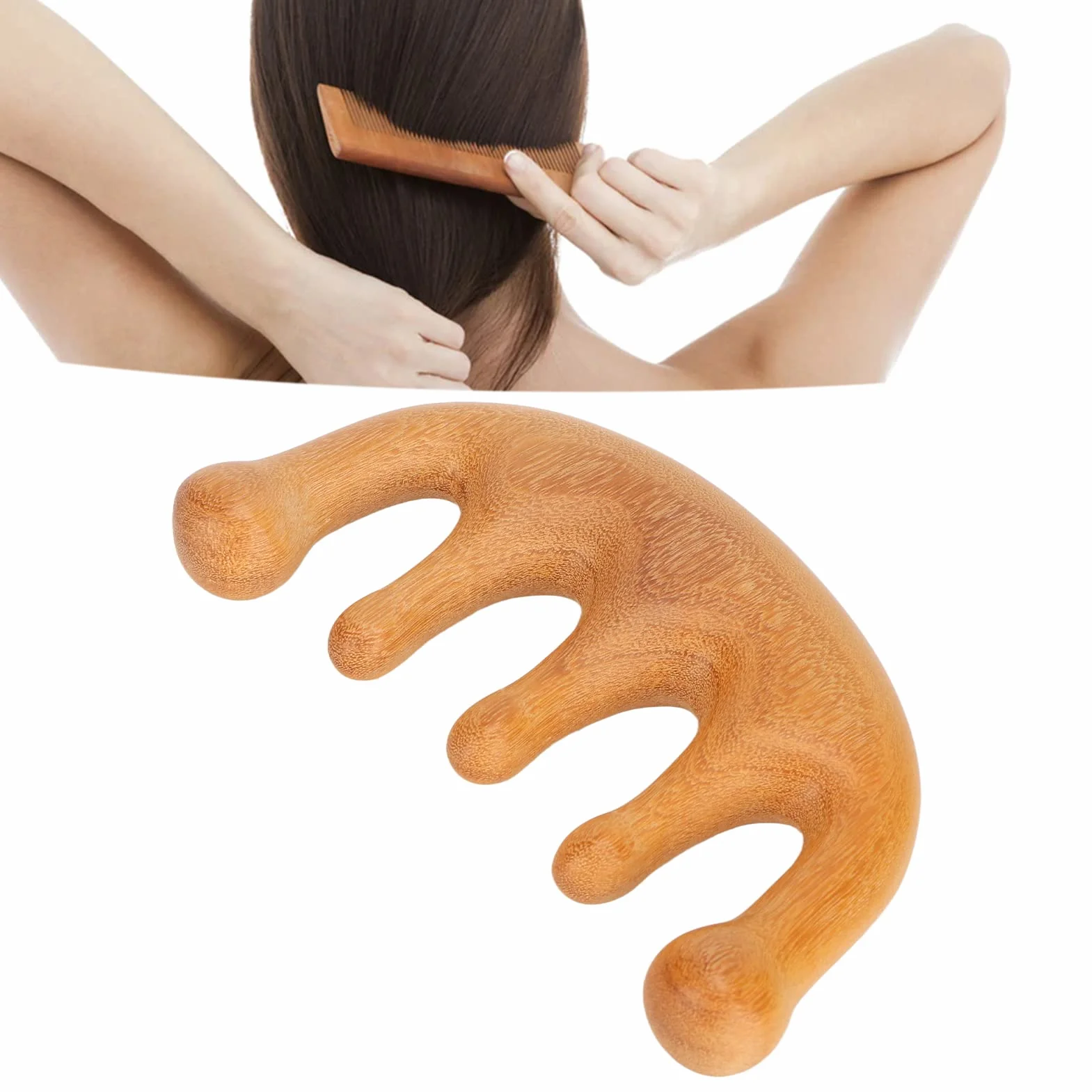 Pettine per Cuoio Capelluto in Legno a Denti Larghi per Massaggio