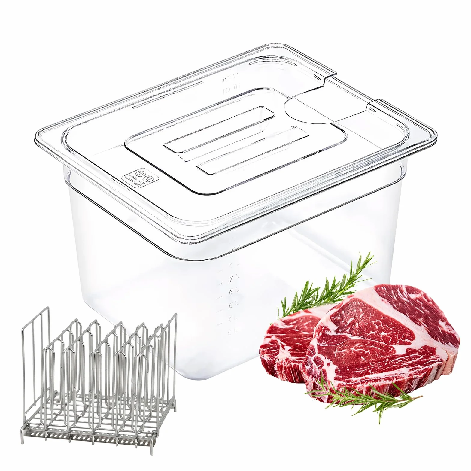 Sous Vide Contenitore a Bassa Temperatura 11 Litri con Coperchio e Vassoio per Bistecche