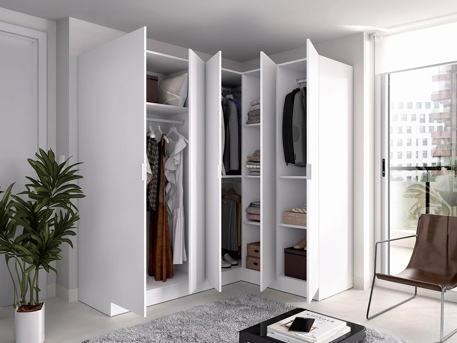 Vente-unique - Armadio angolare 5 ante L173 cm Bianco - LISTOWEL