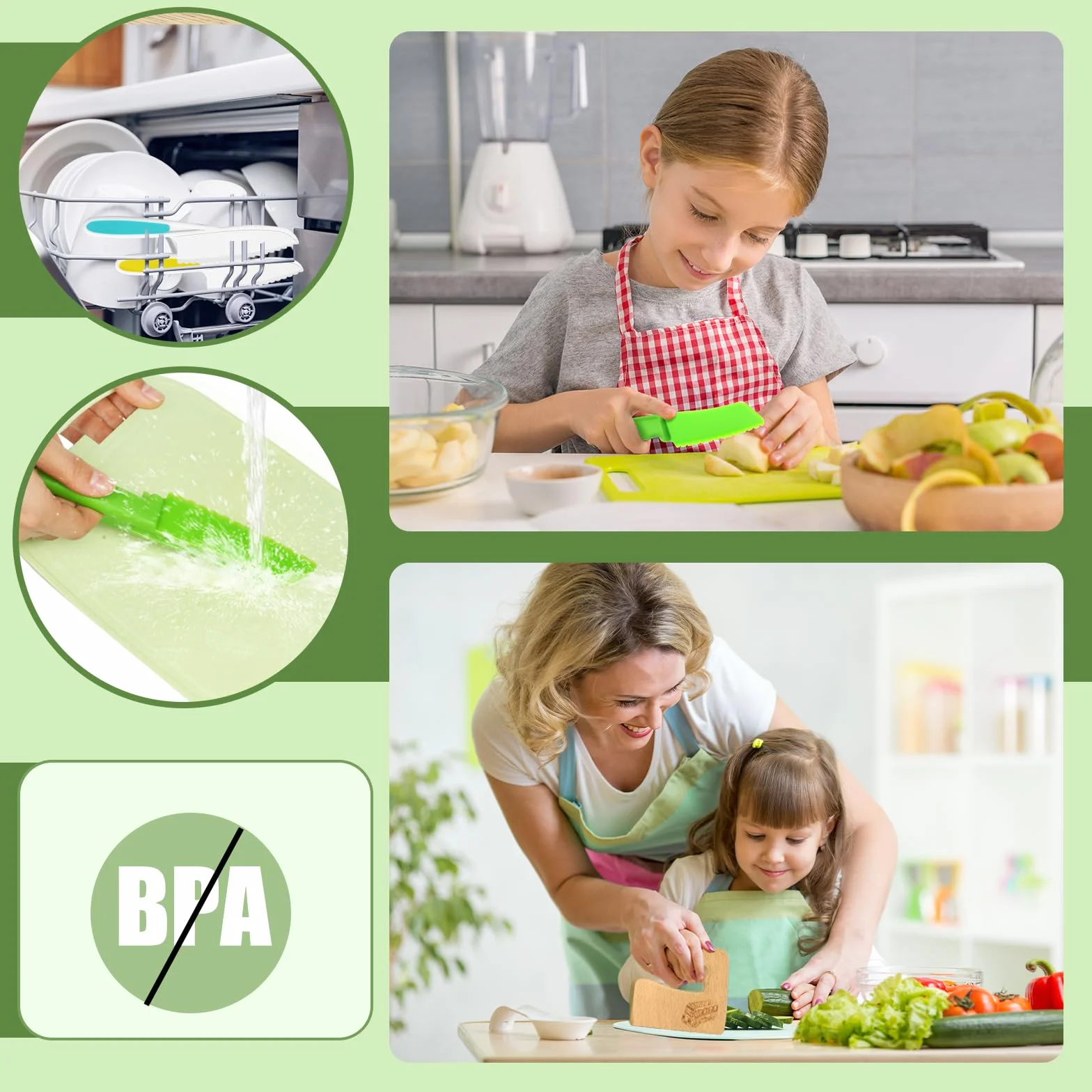 Goodchef Coltelli per bambini Set di coltelli da cucina per bambini da 15 pezzi per tagliare e cucinare frutta e verdura, adatti ai più piccoli, include un pelapatate in legno (bus da viaggio)