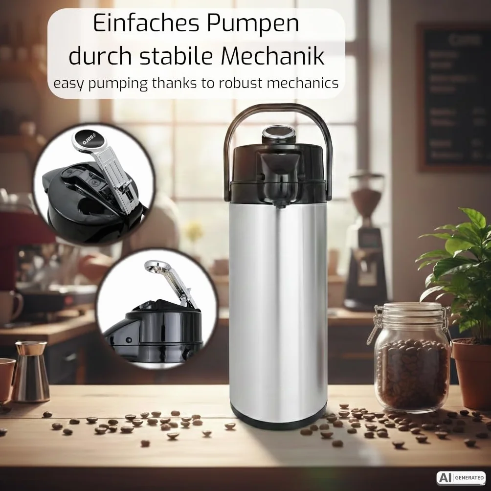 Caraffa termica a pompa 2,2 l in acciaio inox con interno in vetro per bevande calde e fredde
