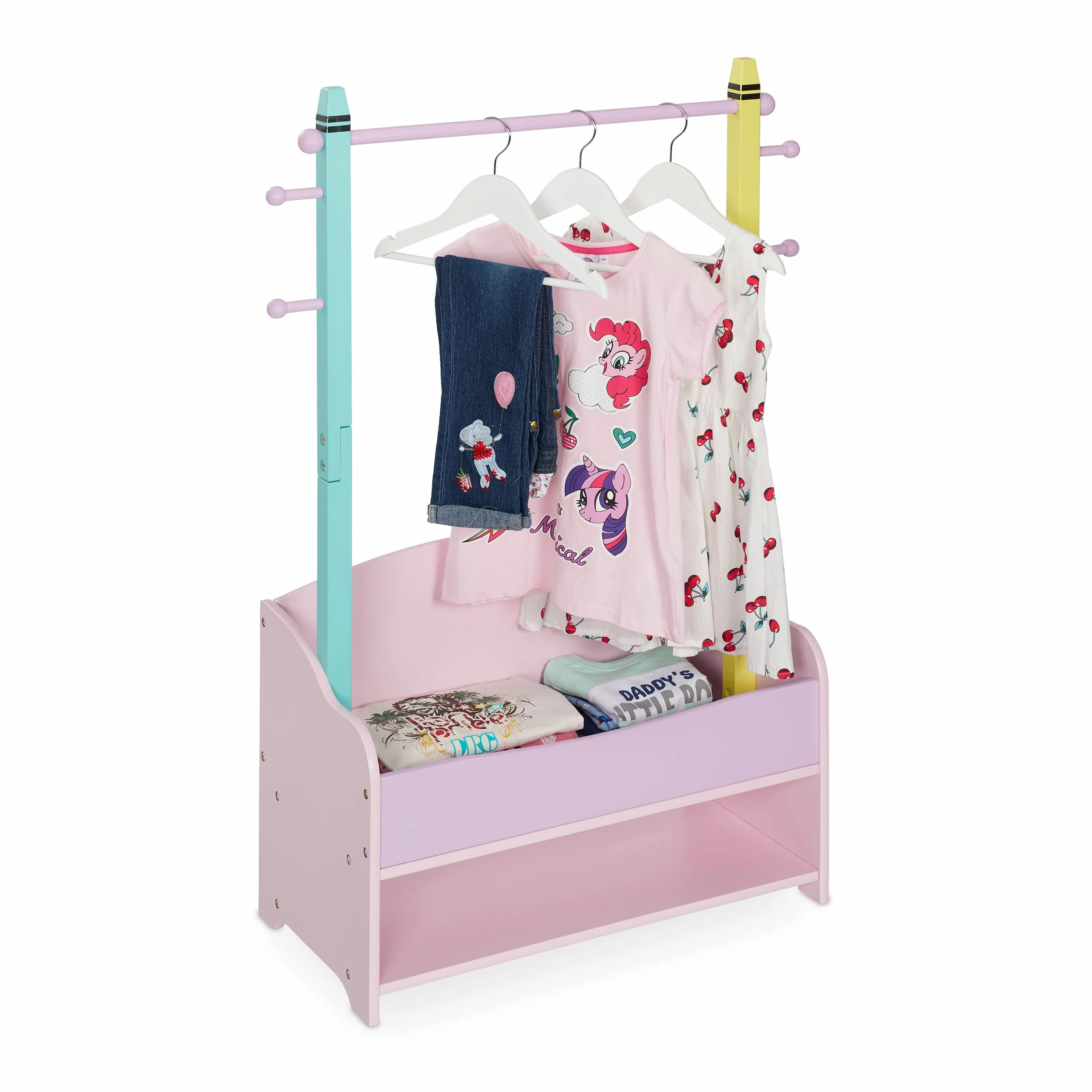 Relaxdays Stand Appendiabiti per Bambini, Scomparto Doppio, Guardaroba a Giorno, HxLxP: 100,5x71x30 cm, Colori Pastello