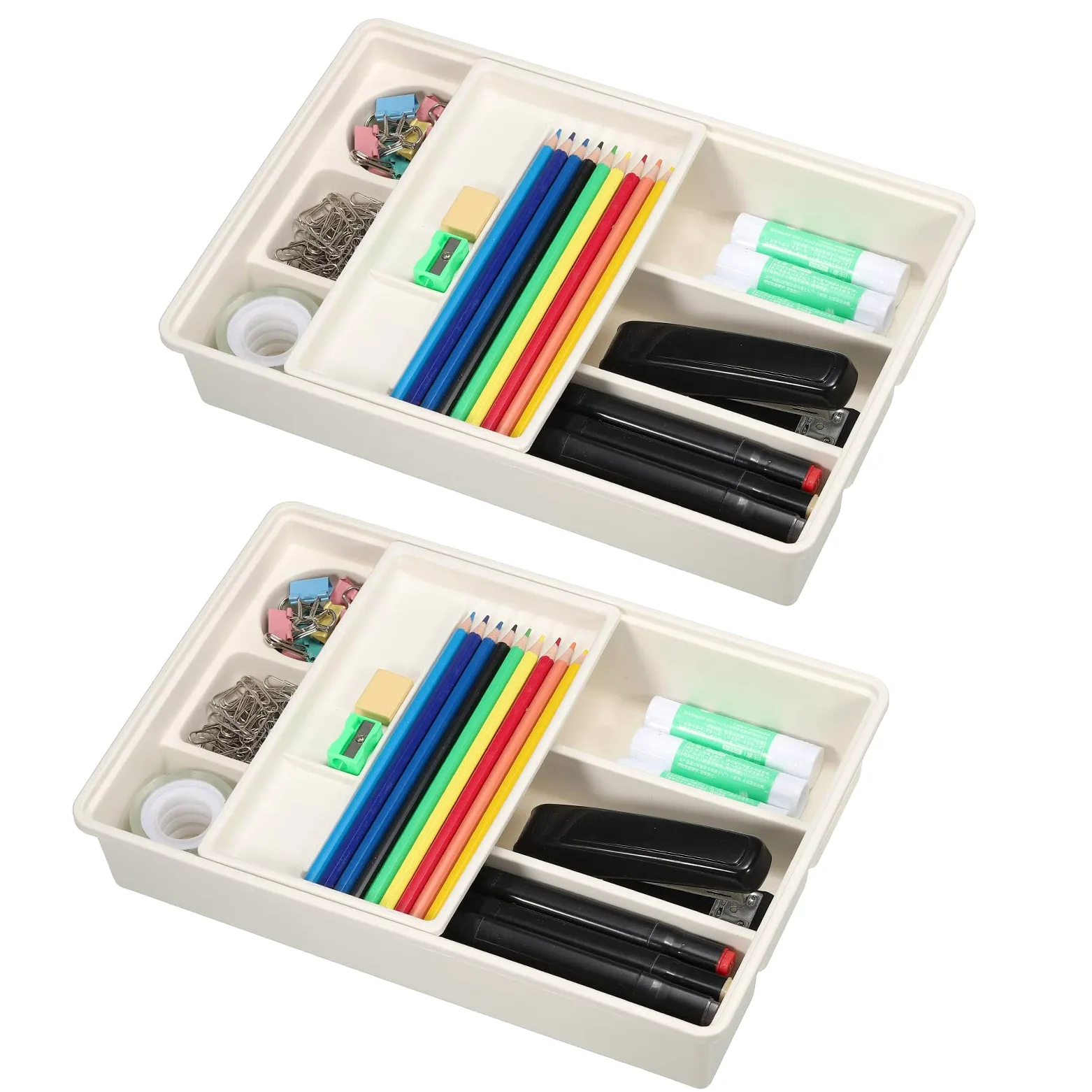 PATIKIL Ad incastro Scrivania Cassetto Organizer, 2pz Plastica Cassetto Divisore Contenitore Contenitori per Ufficio Cucina Camera da letto Cassettone Trucco Armadietto, Bianco