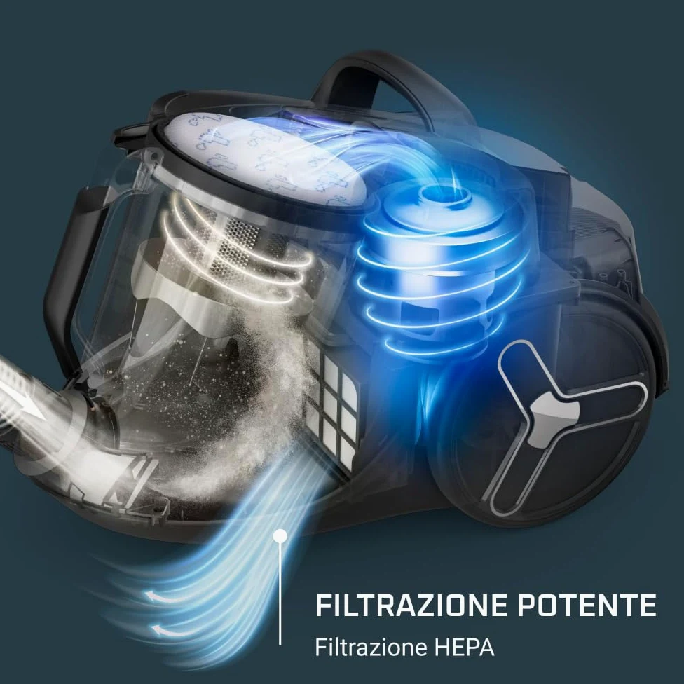 Rowenta Green Force Cyclonic Effitech, Aspirapolvere A Traino Senza Sacco, Modello Parquet, Pulizia a Basso Consumo Energetico, Realizzato in Plastica Riciclata, Riciclabile, Silenzioso, RO7C30