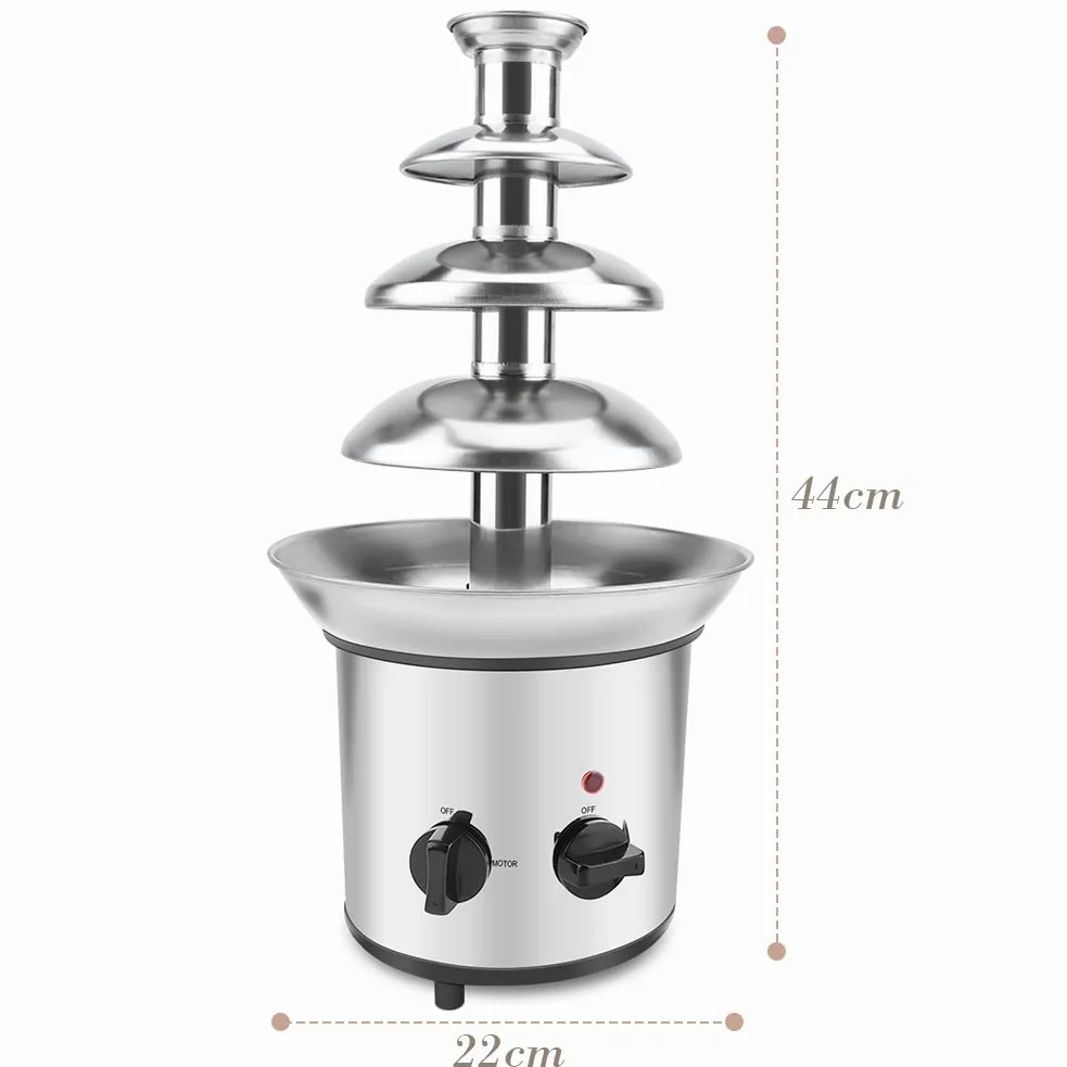Fontana di Cioccolato a 4 Livelli in Acciaio Inossidabile, 220V 170W, Dimensioni 37x22x43 cm, con Spina Europea per Feste, Matrimoni ed Eventi Speciali