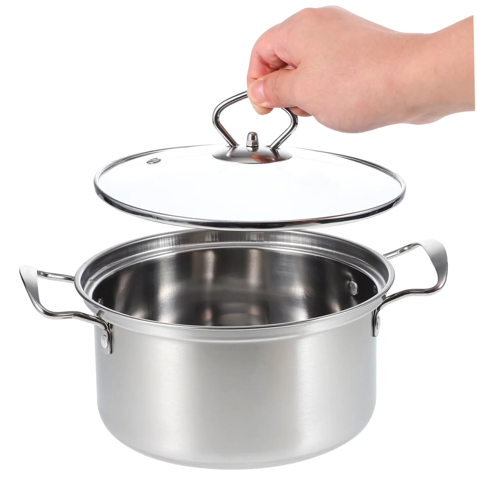 TOYANDONA Set Pentole per Brodo e Stufato in Acciaio Inox con Coperchi in Vetro, Pentole a Induzione Doppio Manico, 10 Pezzi per Cucina Domestica e Preparazione Zuppe