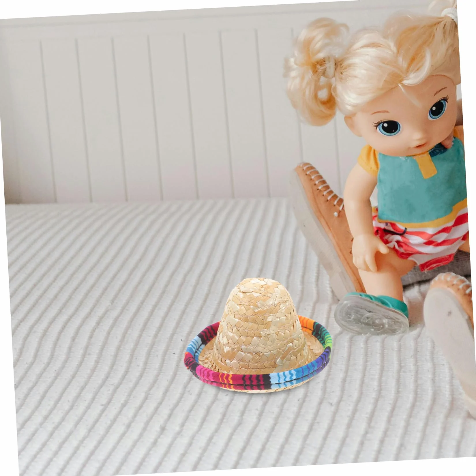 COLLBATH Mini Cappello Decorativo in Paglia Per Tappi Bottiglia Miniatura Resistente e Riutilizzabile Per Festa Matrimonio Shower e Decorazione Bambole