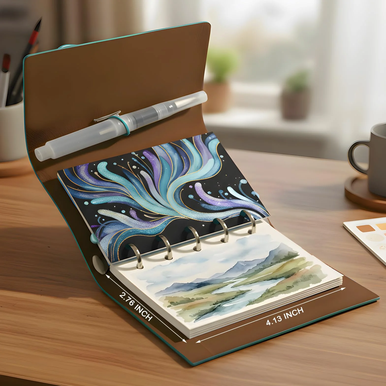 Set di pittura ad acquerello portatile per adulti – Kit da viaggio per acquerelli da 24 colori con taccuino (pagine bianche e nere), pennello e tavolozza ricaricabili, set artistico tutto in uno per