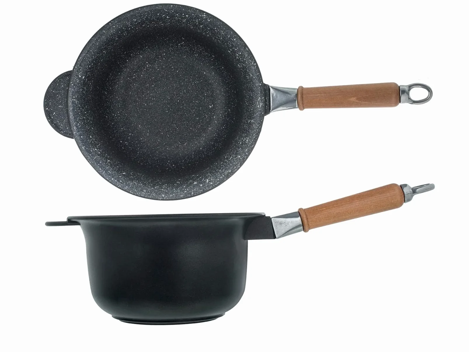H&H Paiolo Pietra, Alluminio Pressofuso, Rivestimento Antiaderente 5 strati PFOA free con manico in legno estraibile cm 22