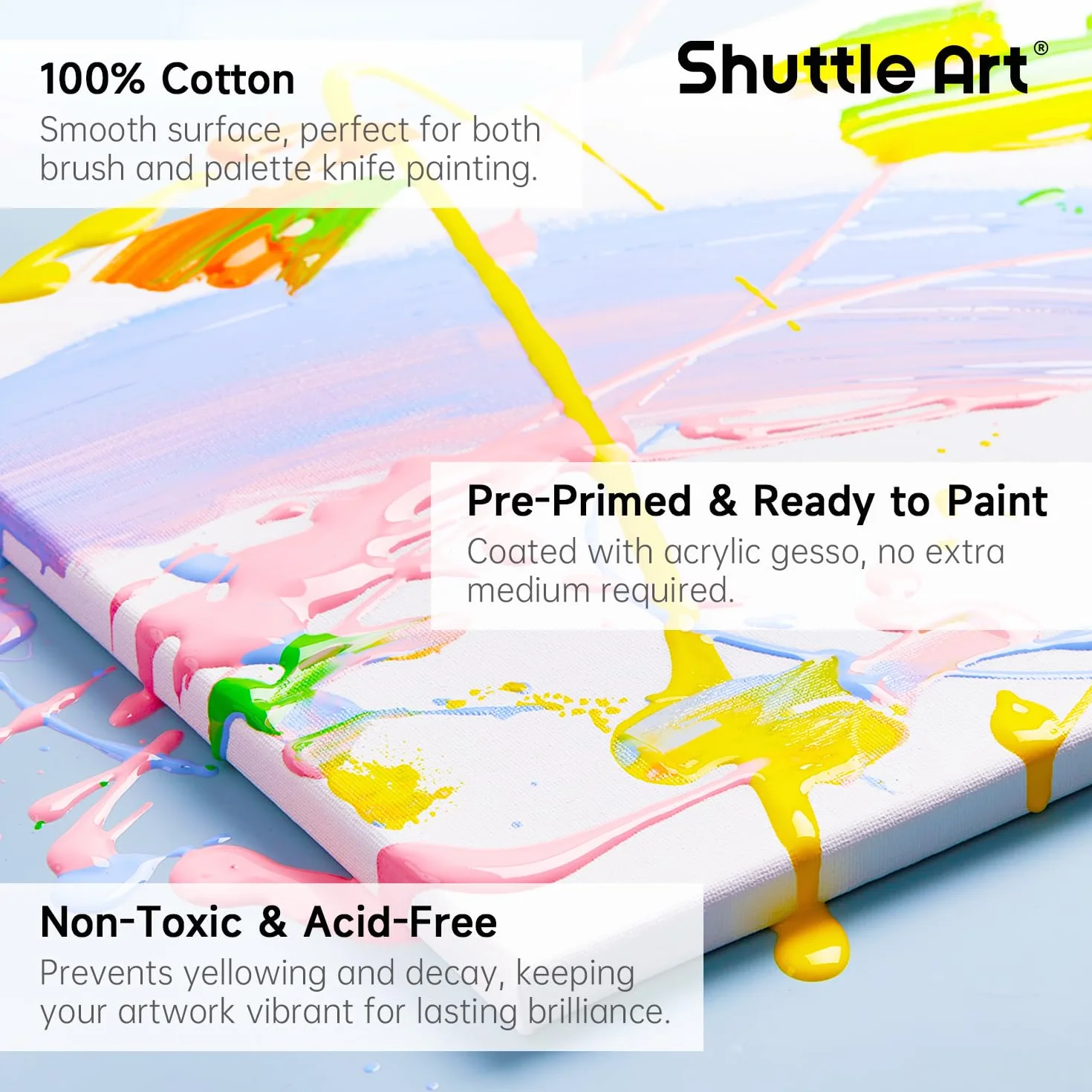 Tela per Dipingere di Shuttle Art, 15 Varie Misure,10x10, 12x17, 20x25, 23x30, 28x35 cm (3 pz Ciascuno),100% Cotone Cartone Telato Bianco per Bambini Adulti per Pittura Ad Olio Acrilico