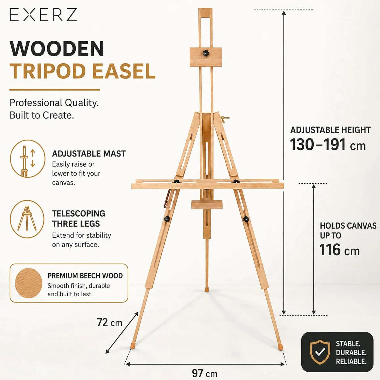 Cavalletto treppiede portatile in legno di faggio 191cm Exerz