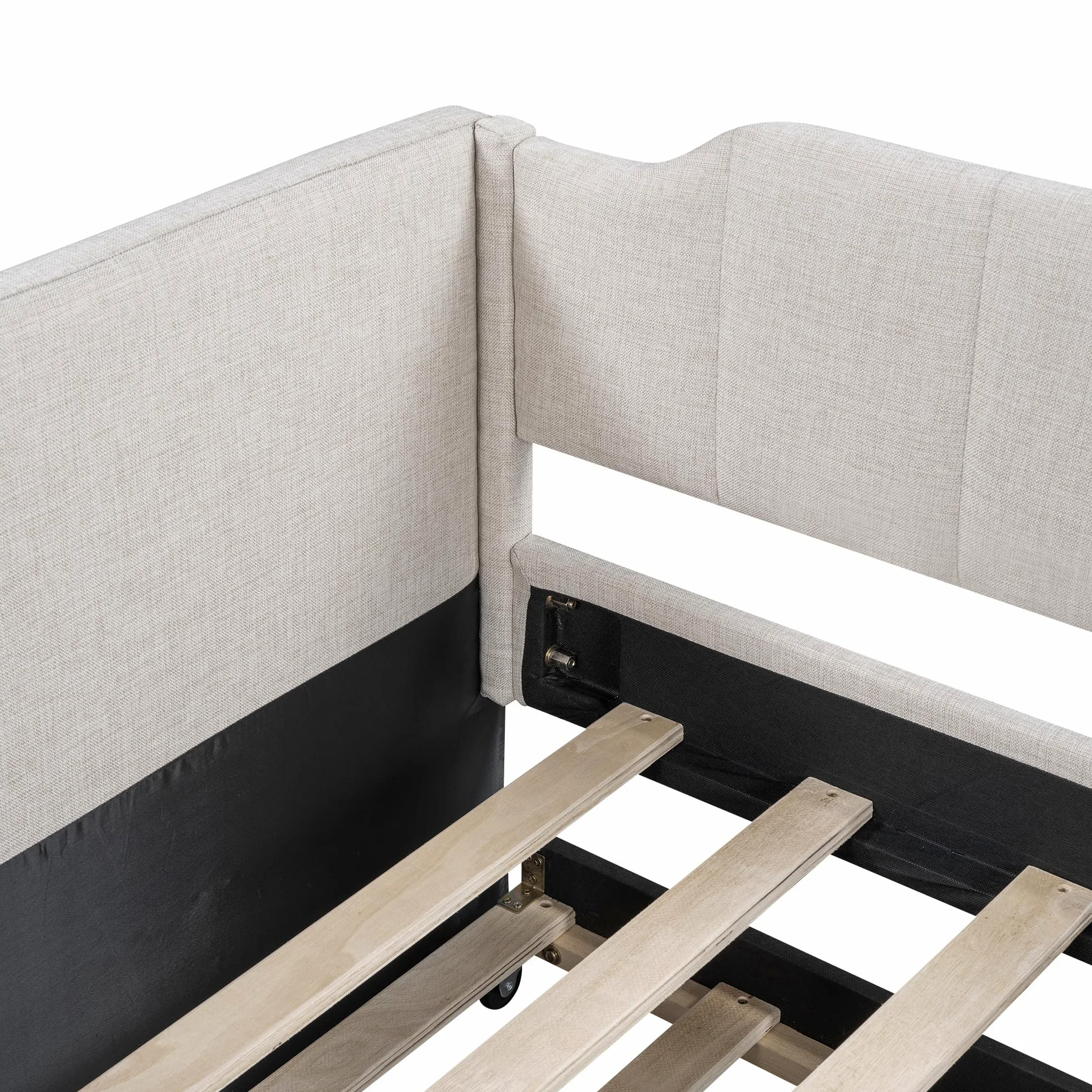 Azkoeesy Letto imbottito 90 x 200 cm, divano letto con secondo letto estraibile, con rete a doghe, lettino per bambini, max 120 kg, rivestimento in lino (beige), WX602
