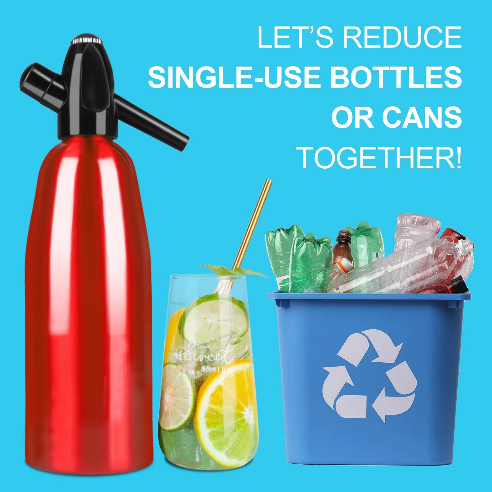 Sifone per Soda Alluminio 1L Rosso, Macchina per Soda Portatile per Uso Domestico Macchina per Acqua Frizzante Seltzer, Usa Cartucce di CO2 da 8 g