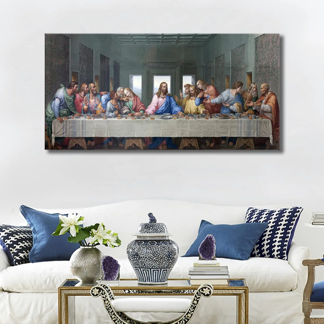 ZHONGYUTONG L'Ultima Cena Stampe Su Tela Con Cornice Leonardo Da Vinci Famosi Dipinti Ad Olio Riproduzione Classica Decorazione Di Gesù Per Cucina Camera Da Letto Soggiorno (50x100cm)