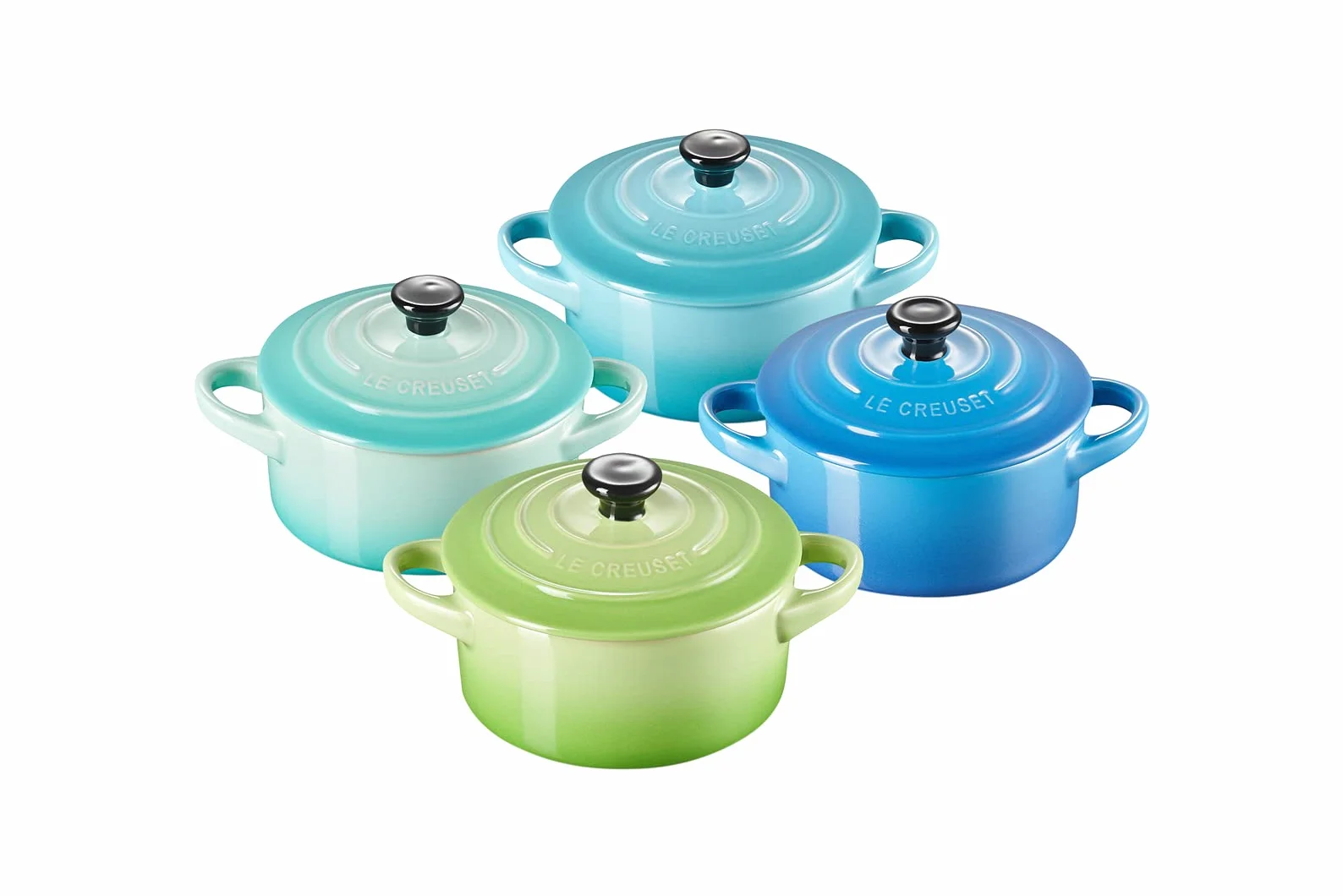 Le Creuset Stoneware Set of 4 petite Casseroles 10x5cm ocean