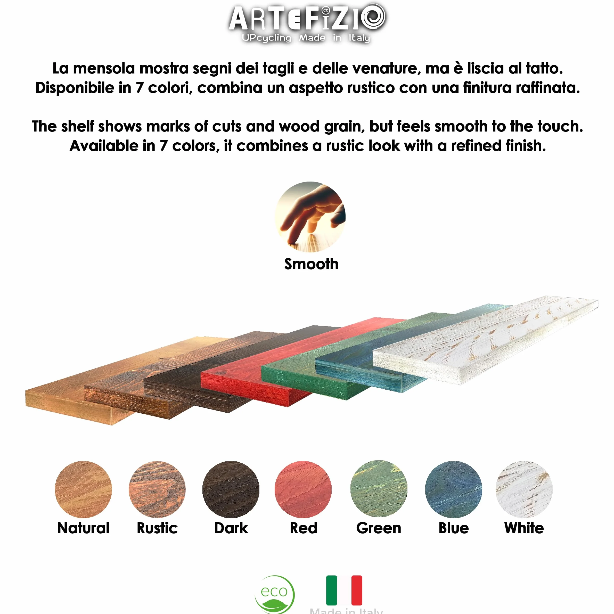 Mensola in Legno Massello Sospesa a Parete, Ripiano Artigianale, 7 Colori, Varie Dimensioni, Arredamento Bagno, Cucina, Camera da Letto, Ufficio, Made in Italy (Fat, White, W20xH4xL100 cm)