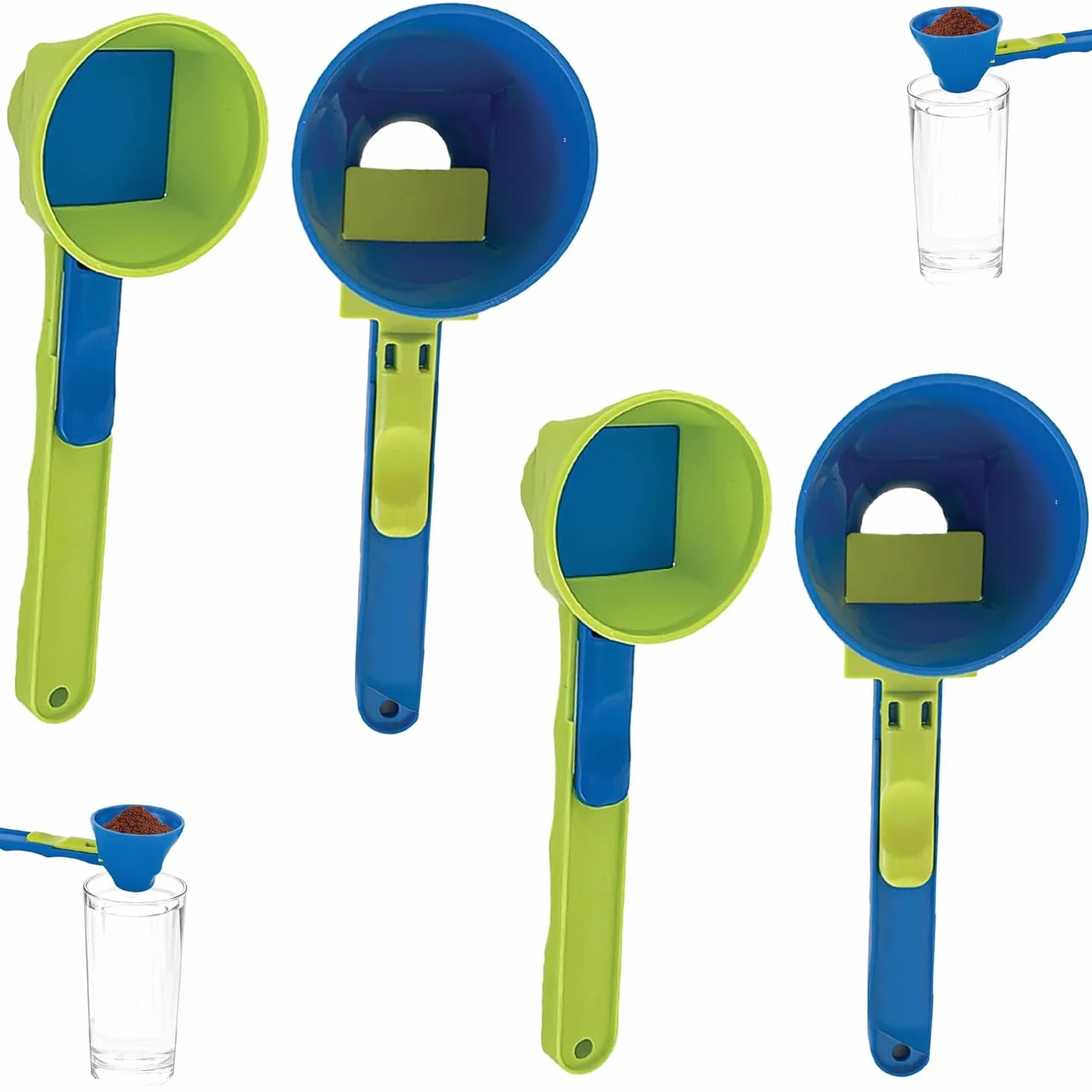 4pcs Cucchiai Scorrevoli Proteine Polvere Imbuto scoop Scoop imbuto cucina setaccio scorrevole imbuto misurino utensili da cucina per misurazione precisa Proteine Polvere