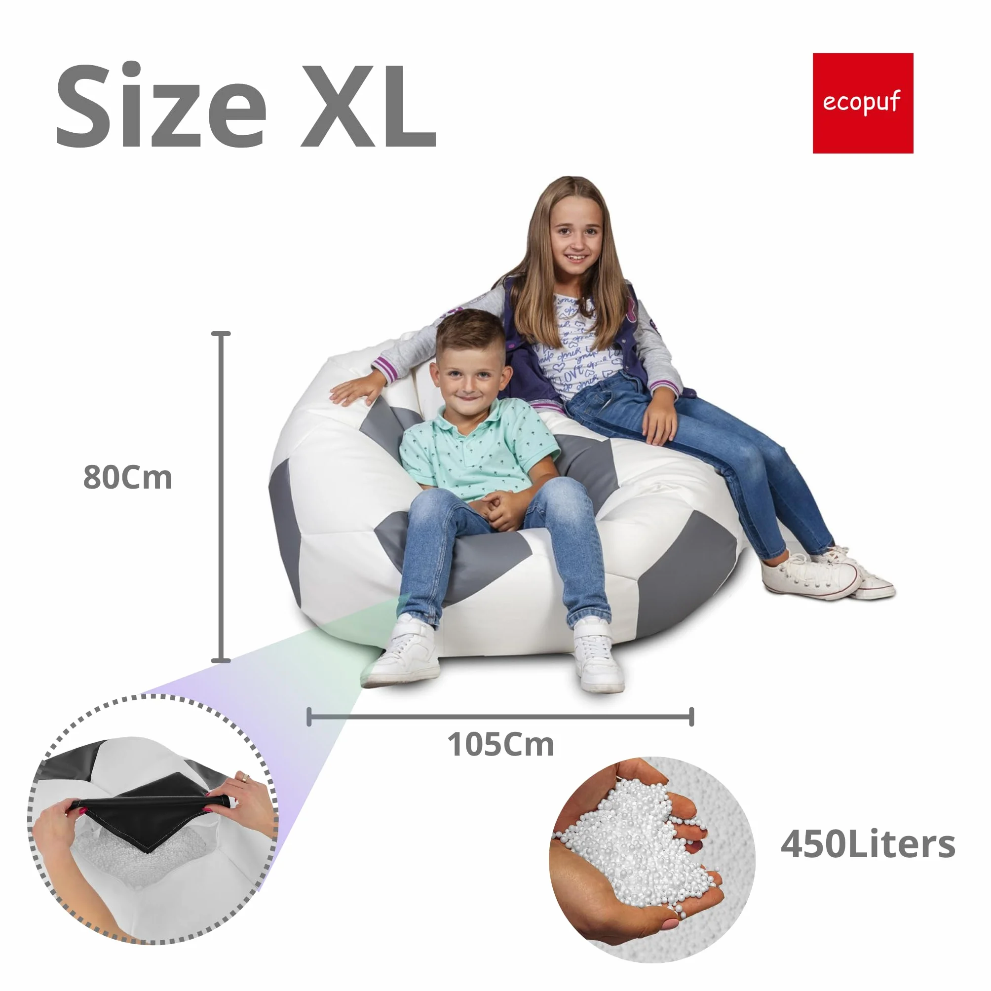 Ecopuf Pouf Calcio XL - Pouf calcio in similpelle - Ideale per tifosi, bambini - soggiorno - Poltrona da gioco - 105x80cm, Turchese E20