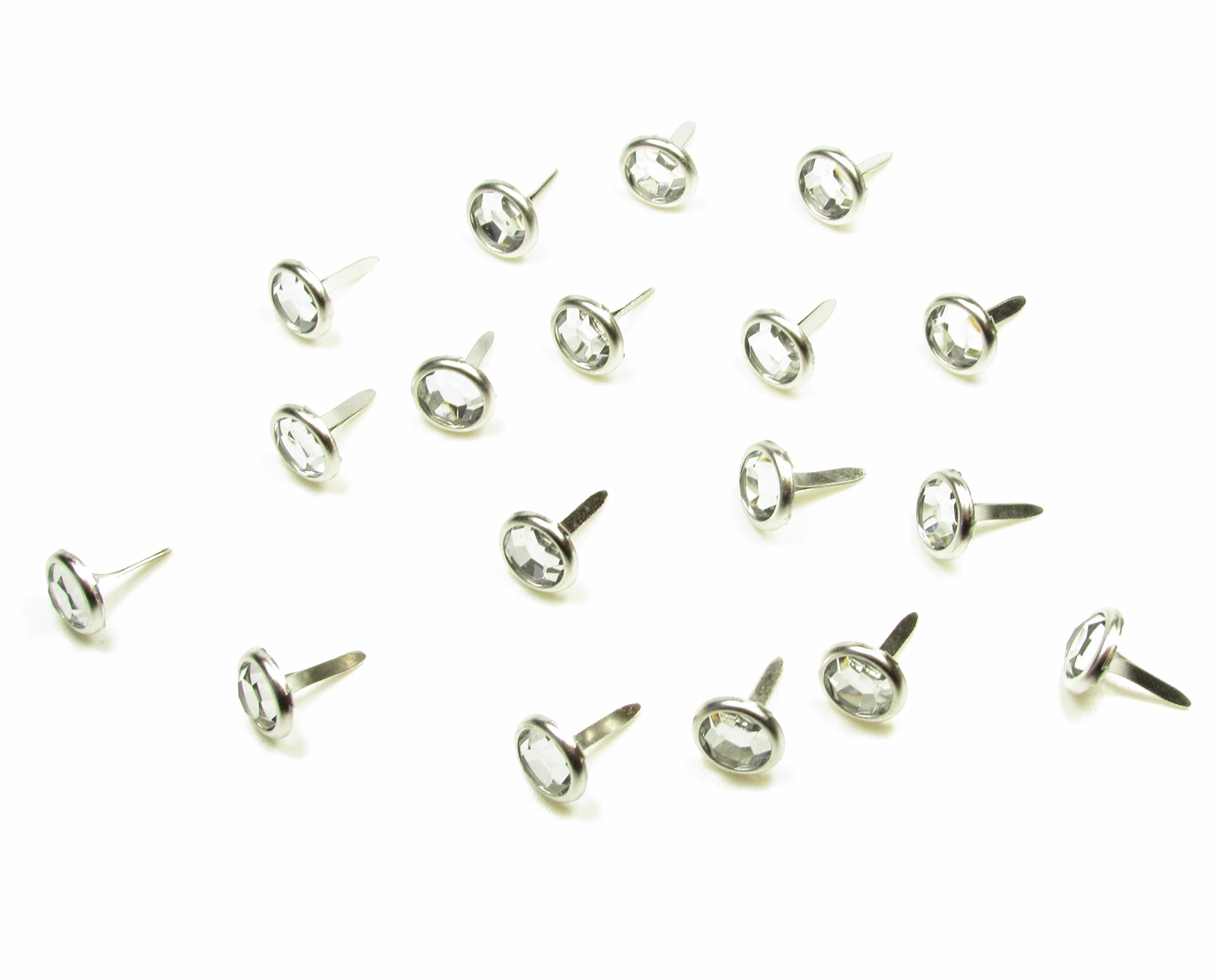 Confezione da circa 100 fermacampione tondi, con diamante sintetico, colore: argento, 10 mm.