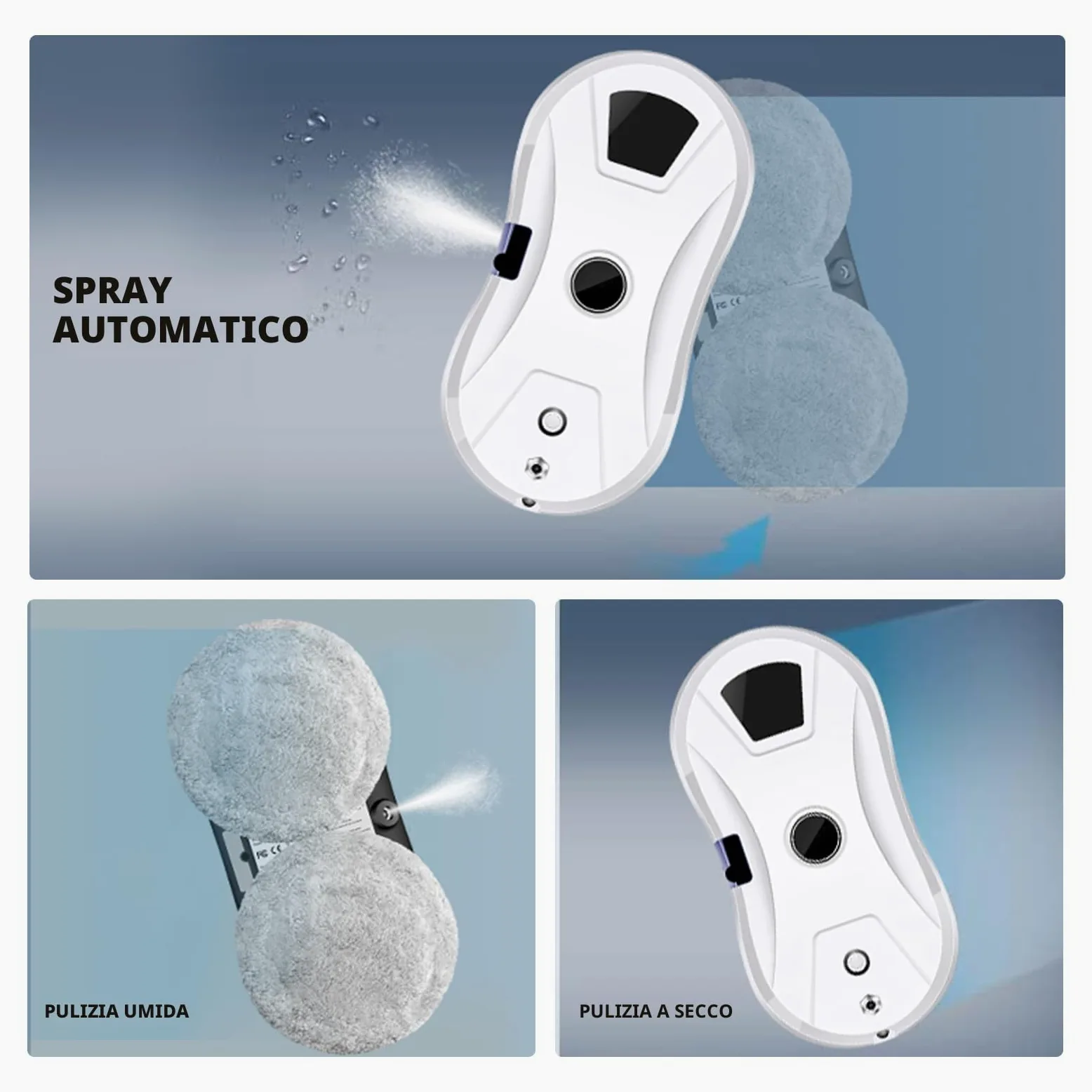 Robot Lavavetri, Lavavetri Elettrico con Getto automatico Spruzzo Lavavetri Elettrico con Telecomandato Robot lavavetri Elettrico 5600pa Forte potenza di aspirazione per grandi finestre esterne
