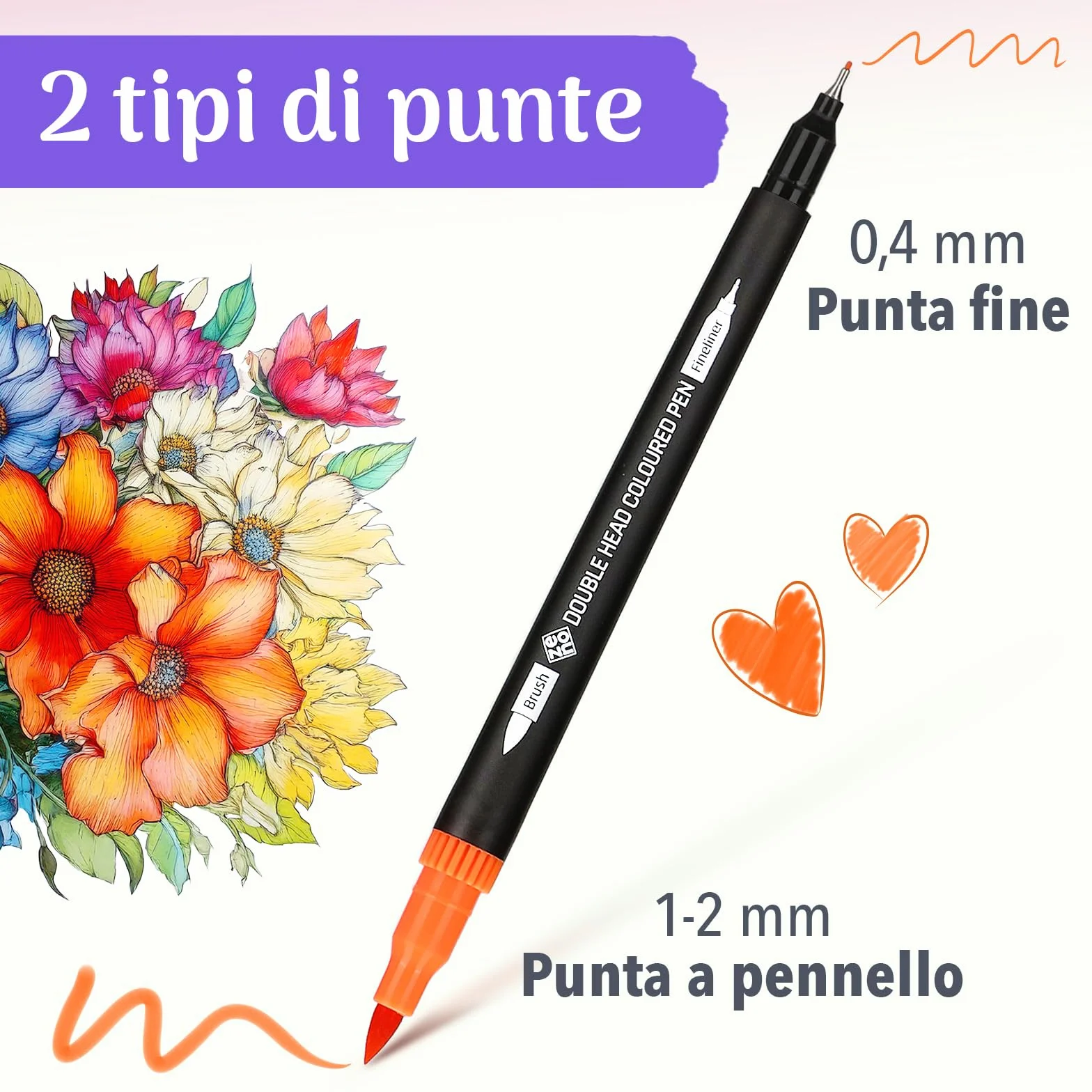 ZENO 72 Set Pennarelli Doppia Punta con Valigetta - Marker Punta Fine e Punta Pennello per Disegno