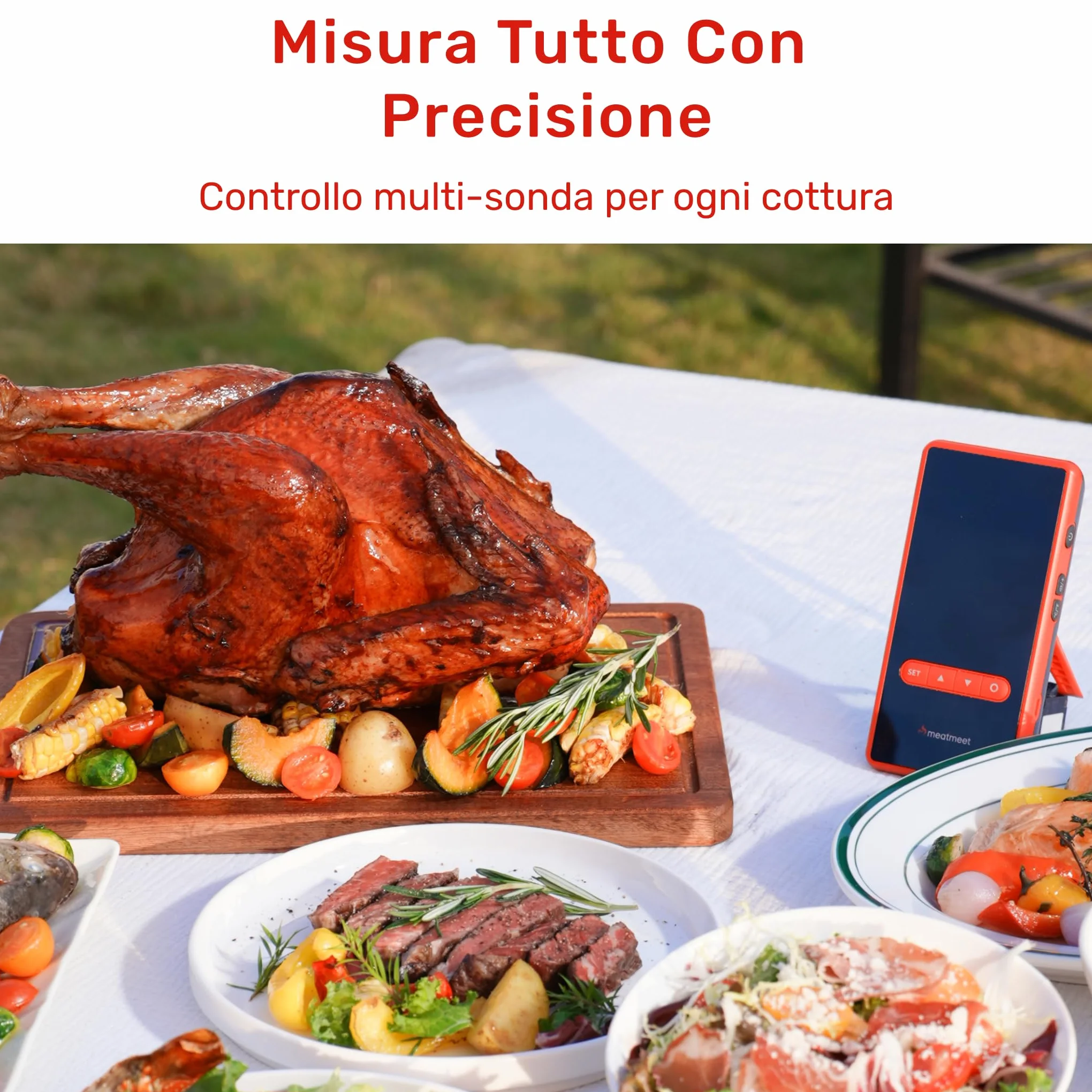 Z Pro Termometro per carne wireless con WiFi e Bluetooth, 4 sonde con 6 sensori, Resistenza a 595°C, Impermeabile IP69, ideale per Forno, BBQ, Grigliate, Affumicatori, forni e cucina